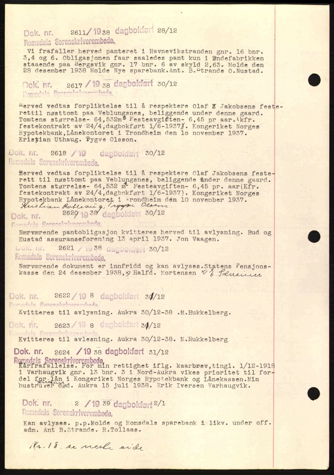 Romsdal sorenskriveri, AV/SAT-A-4149/1/2/2C: Mortgage book no. C1a, 1936-1945, Diary no: : 2611/1938