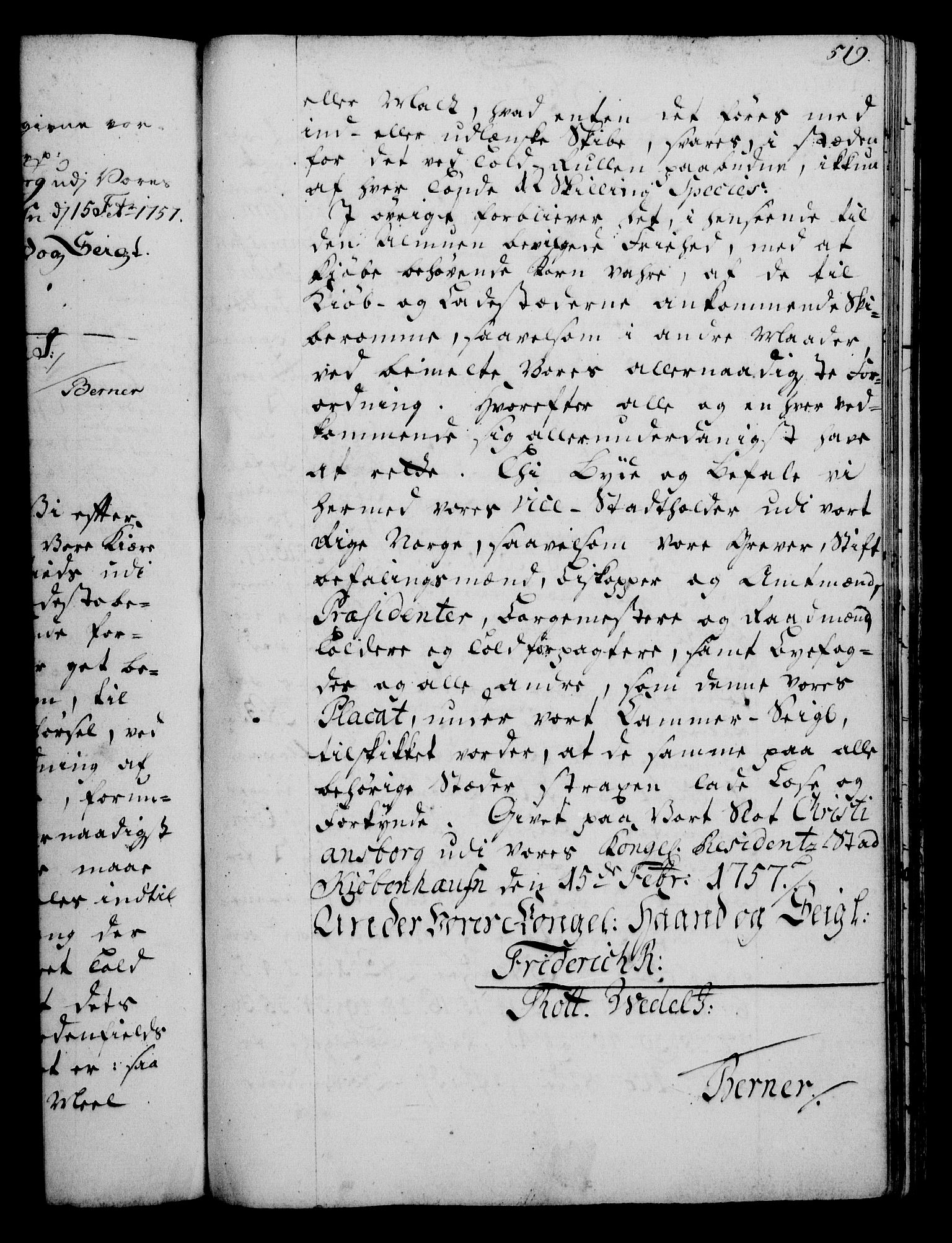 Rentekammeret, Kammerkanselliet, RA/EA-3111/G/Gg/Gga/L0006: Norsk ekspedisjonsprotokoll med register (merket RK 53.6), 1749-1759, p. 519