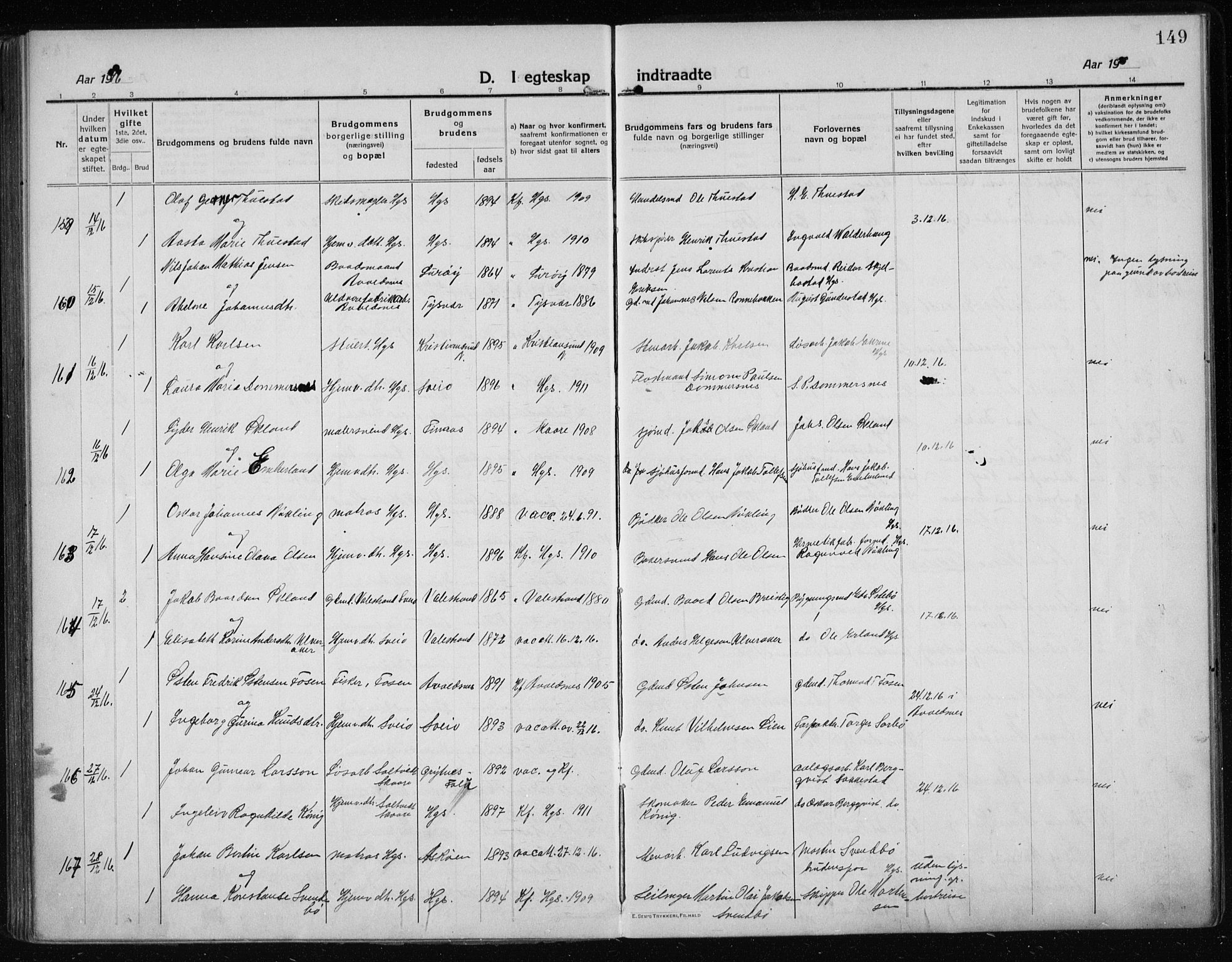 Haugesund sokneprestkontor, AV/SAST-A -101863/H/Ha/Haa/L0009: Parish register (official) no. A 9, 1914-1929, p. 149