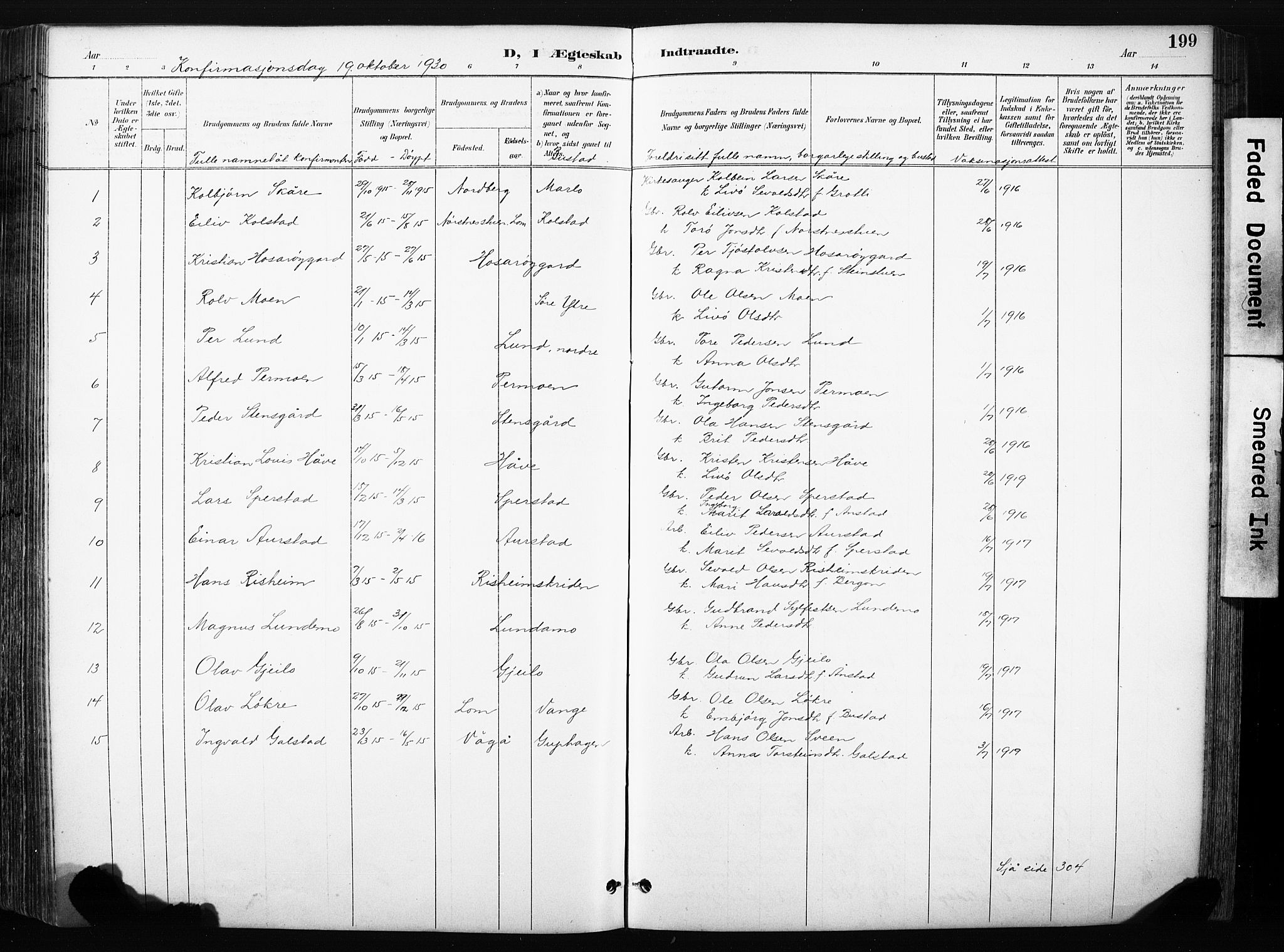 Skjåk prestekontor, SAH/PREST-072/H/Ha/Hab/L0003: Parish register (copy) no. 3, 1893-1932, p. 199