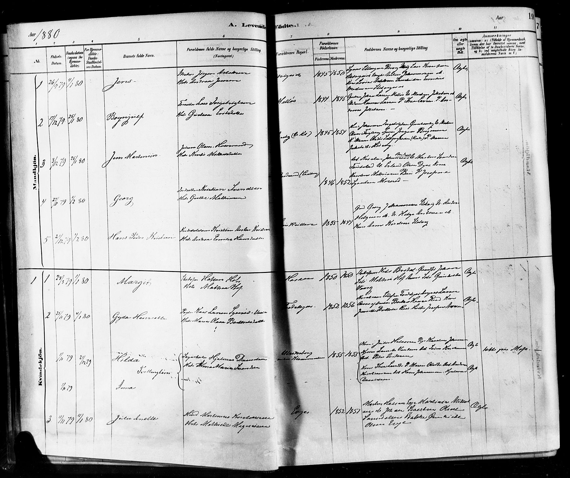 Rygge prestekontor Kirkebøker, AV/SAO-A-10084b/F/Fa/L0007: Parish register (official) no. 7, 1878-1904, p. 19