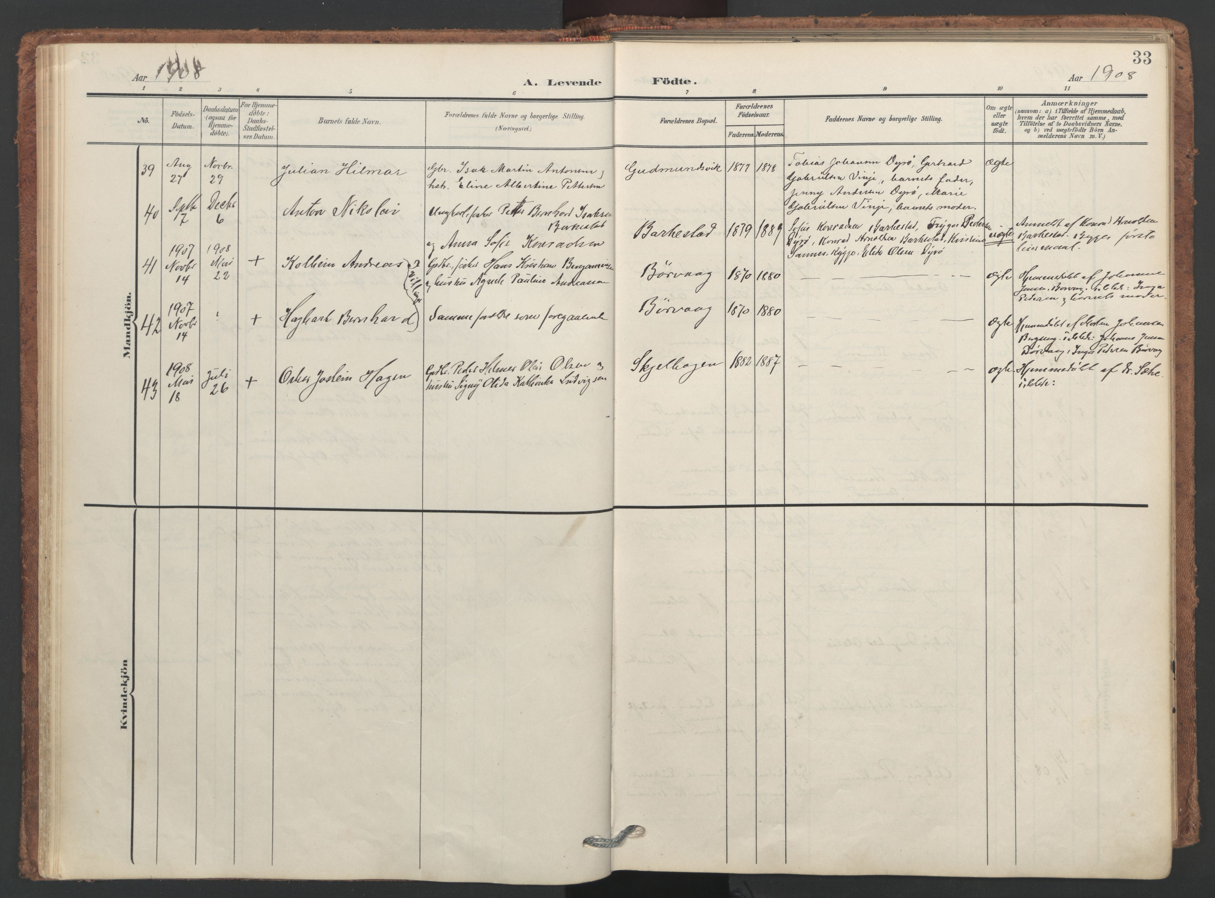 Ministerialprotokoller, klokkerbøker og fødselsregistre - Nordland, SAT/A-1459/893/L1339: Parish register (official) no. 893A11, 1904-1914, p. 33