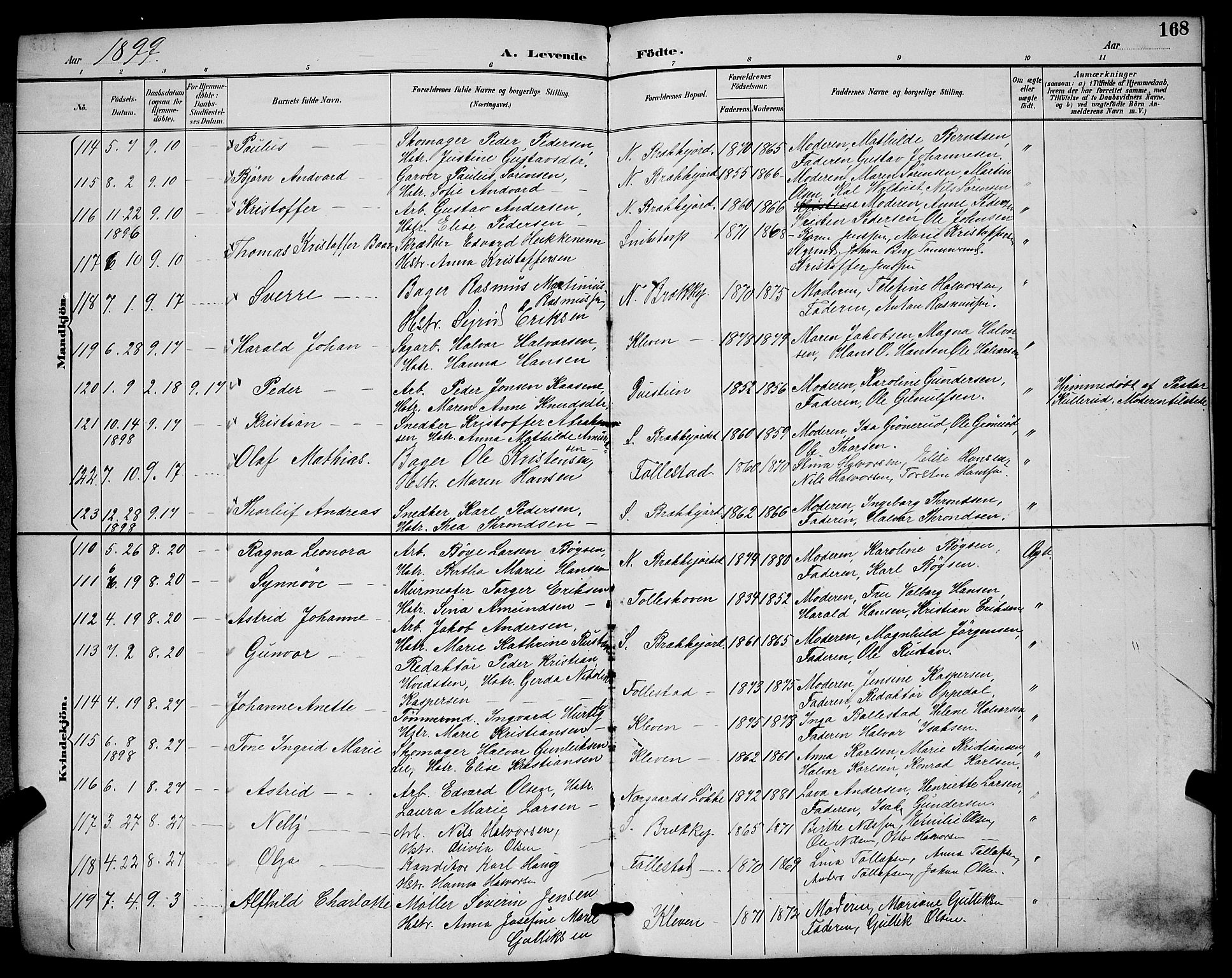 Skien kirkebøker, SAKO/A-302/G/Ga/L0007: Parish register (copy) no. 7, 1891-1900, p. 168
