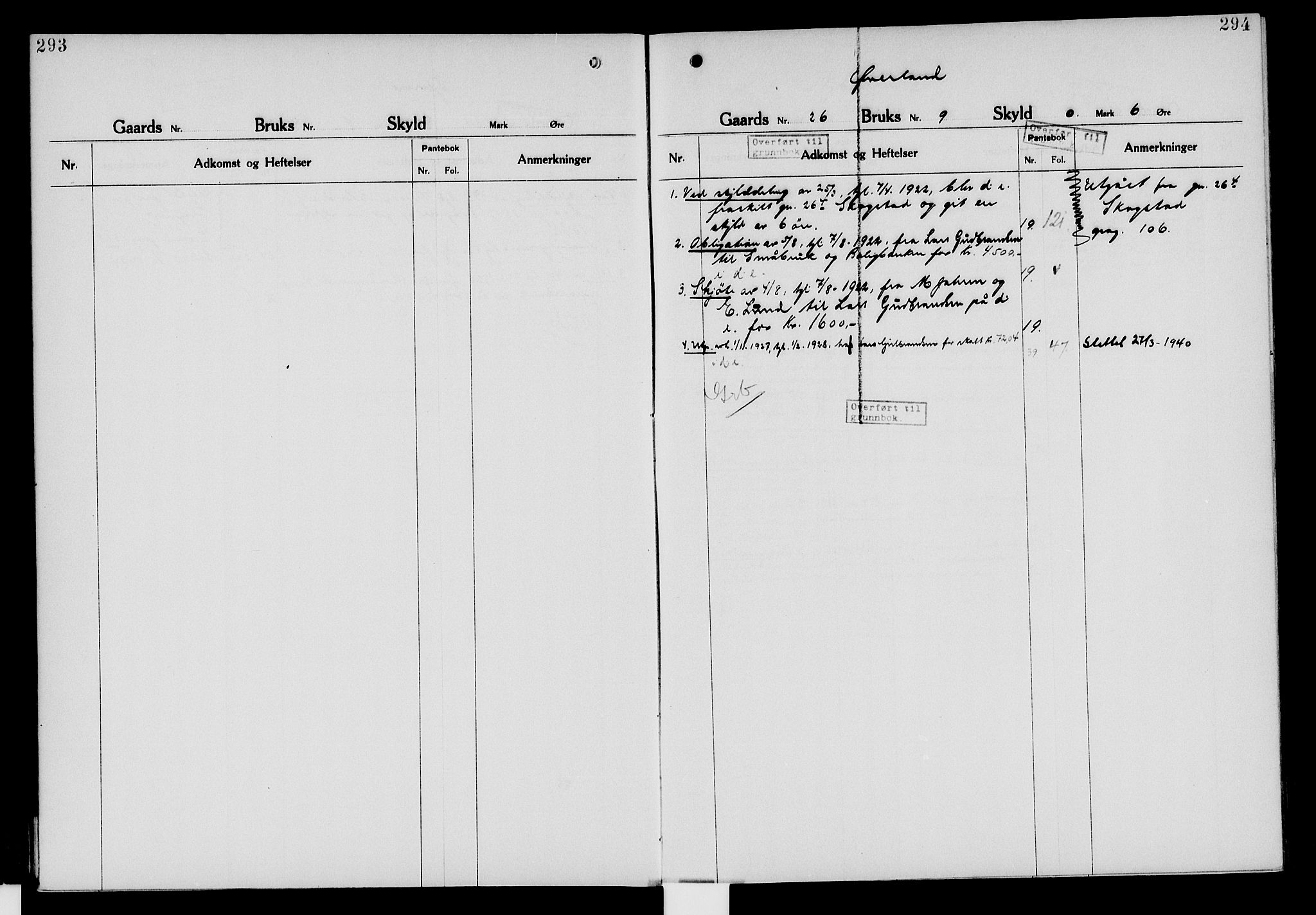 Nord-Hedmark sorenskriveri, SAH/TING-012/H/Ha/Had/Hade/L0006: Mortgage register no. 4.6, 1920-1940, p. 293-294