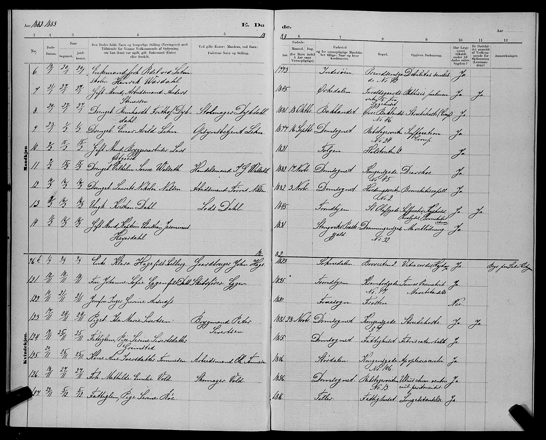 Ministerialprotokoller, klokkerbøker og fødselsregistre - Sør-Trøndelag, AV/SAT-A-1456/601/L0093: Parish register (copy) no. 601C11, 1882-1898