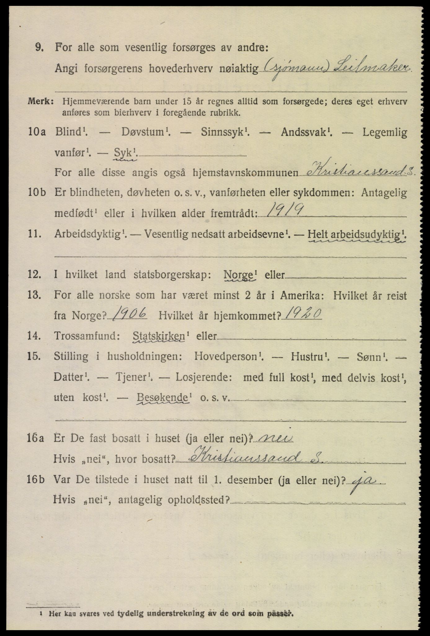 SAK, 1920 census for Søgne, 1920, p. 5314