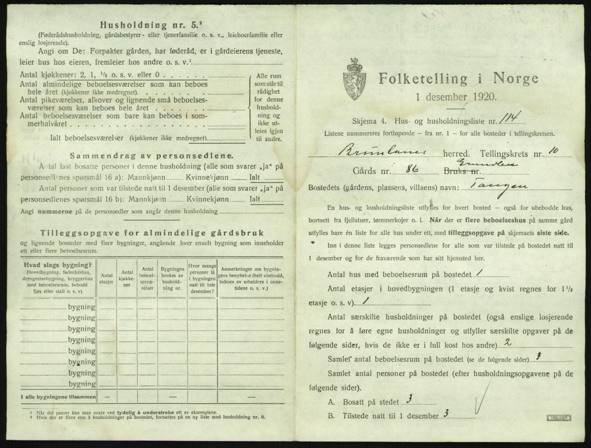 SAKO, 1920 census for Brunlanes, 1920, p. 1473