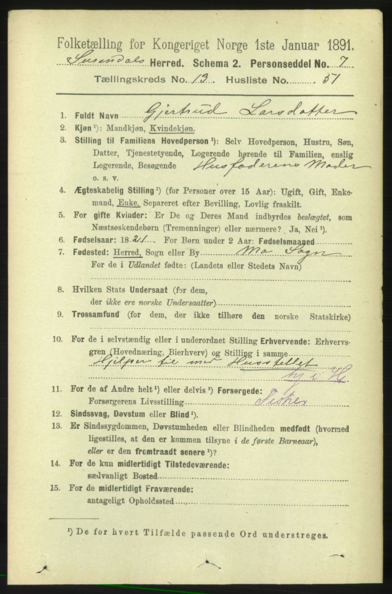 RA, 1891 census for 1566 Surnadal, 1891, p. 3459