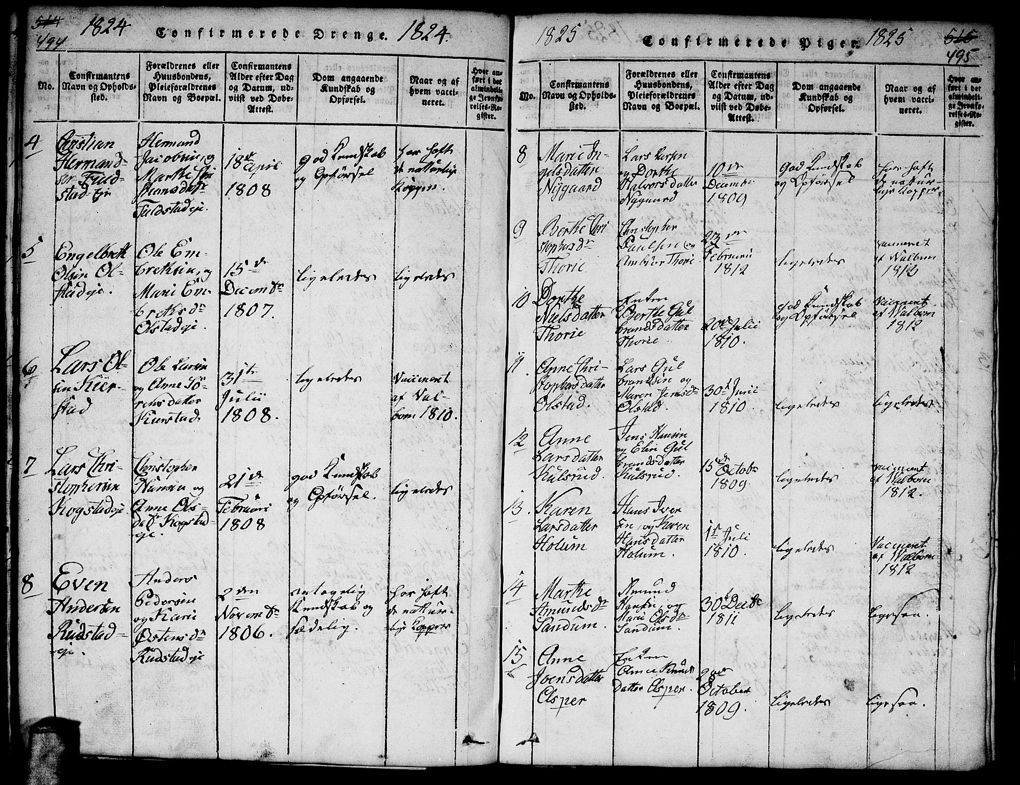 Gjerdrum prestekontor Kirkebøker, AV/SAO-A-10412b/F/Fa/L0004: Parish register (official) no. I 4, 1816-1836, p. 494-495