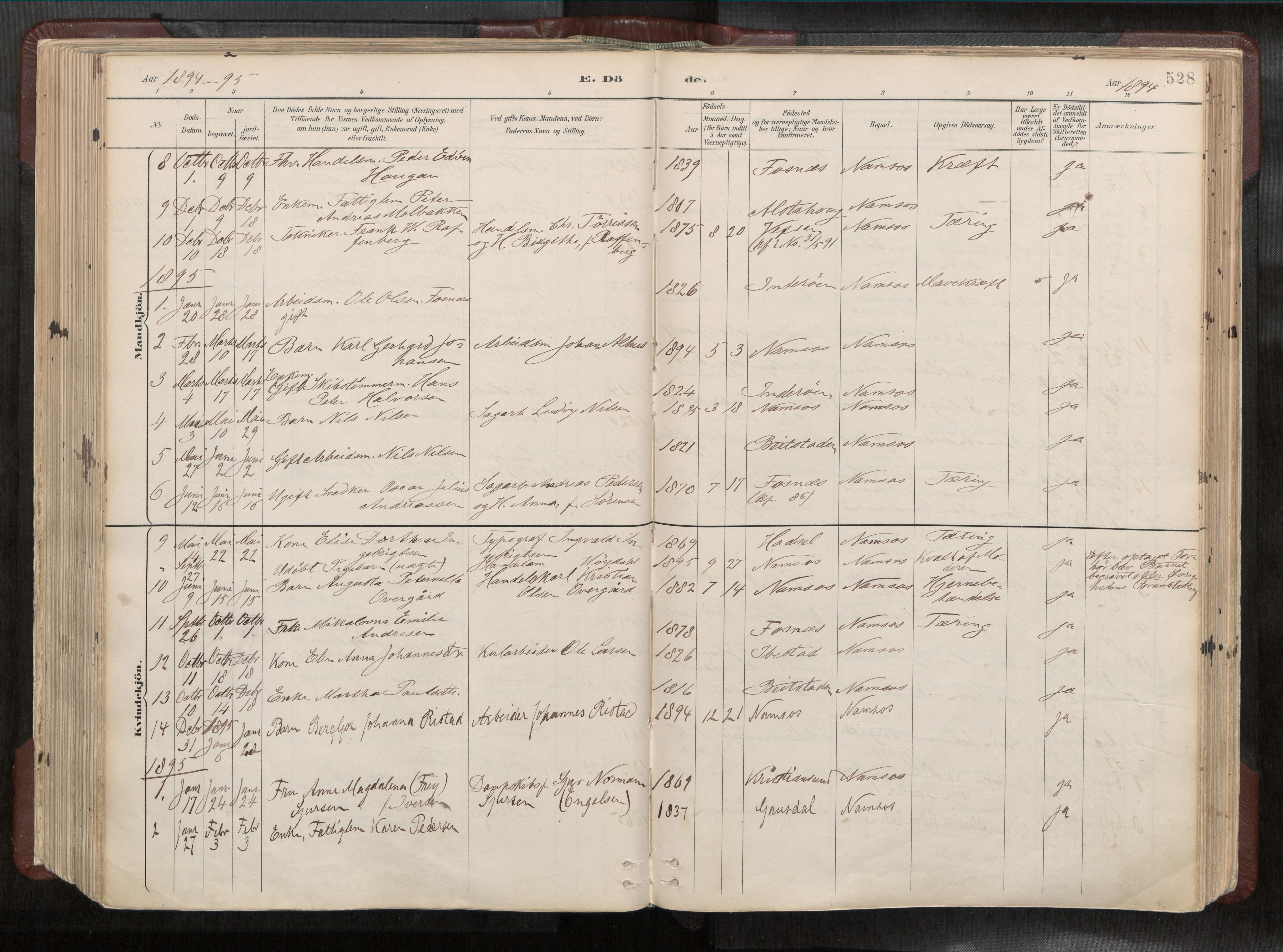 Ministerialprotokoller, klokkerbøker og fødselsregistre - Nord-Trøndelag, SAT/A-1458/768/L0579a: Parish register (official) no. 768A14, 1887-1931, p. 528