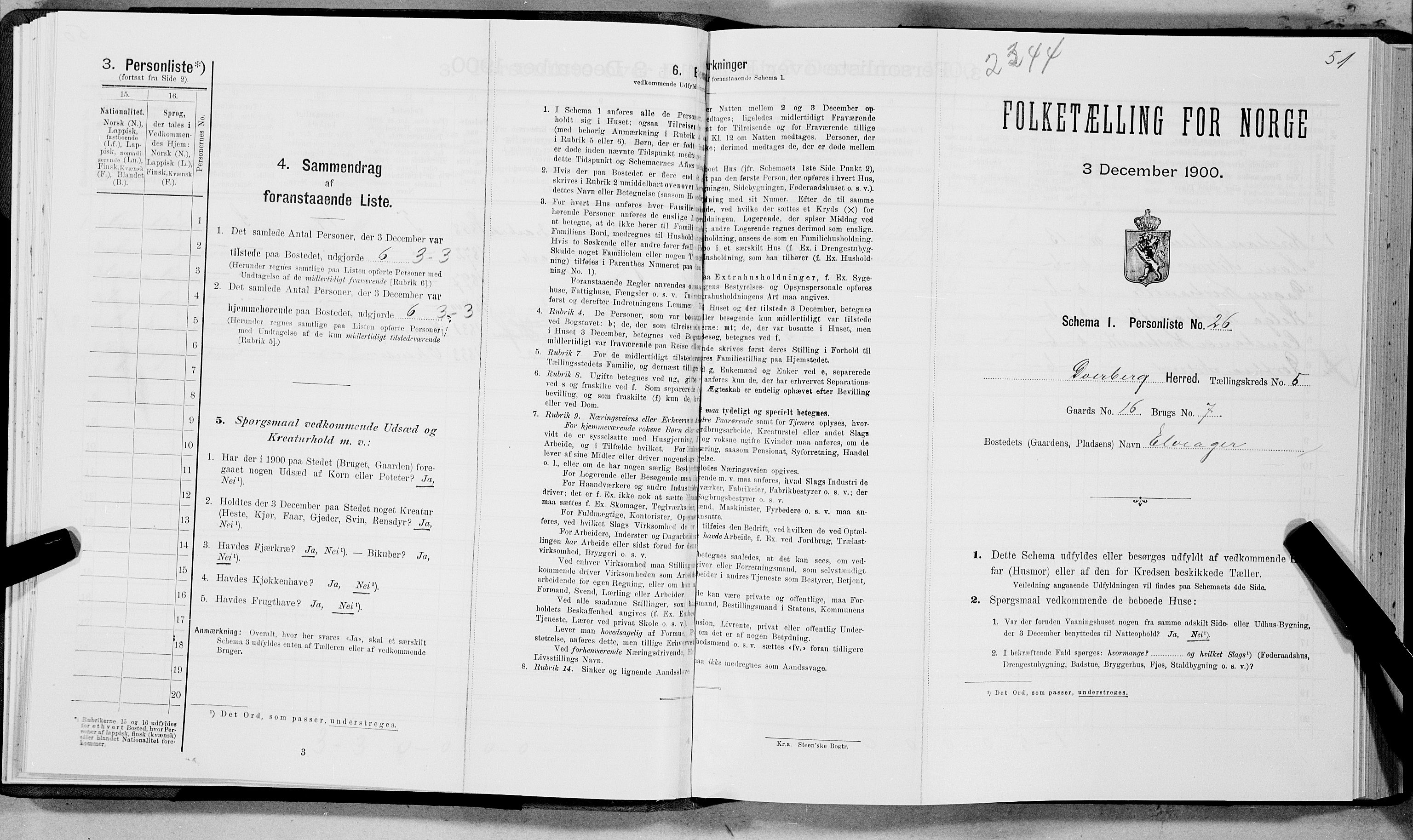 SAT, 1900 census for Dverberg, 1900, p. 431