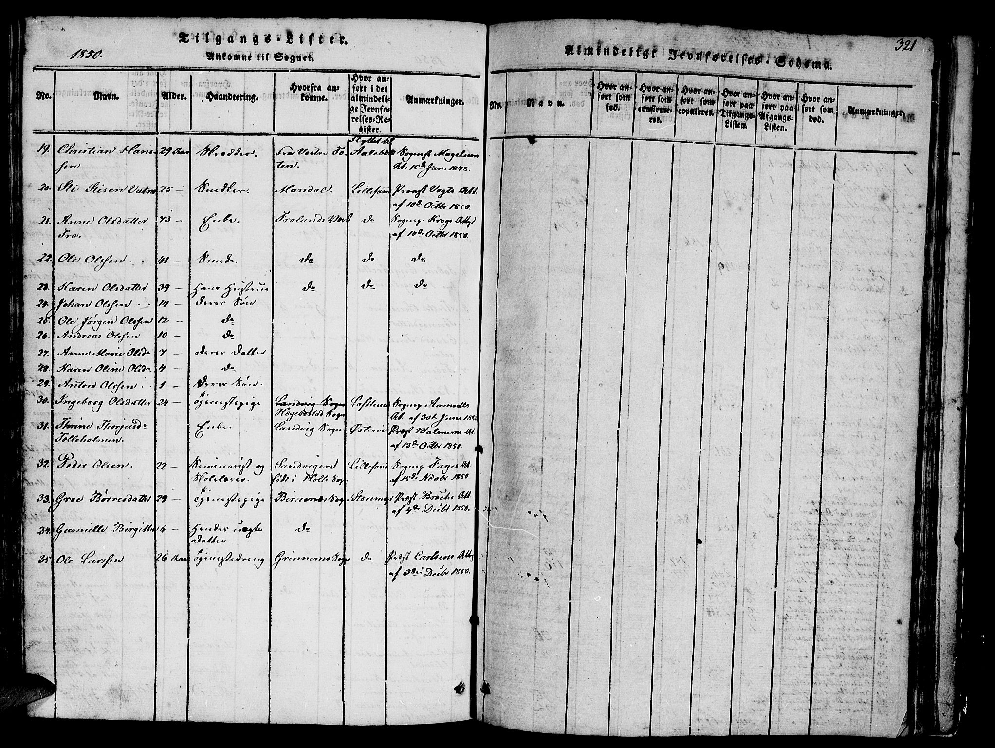 Vestre Moland sokneprestkontor, SAK/1111-0046/F/Fb/Fbb/L0001: Parish register (copy) no. B 1, 1816-1851, p. 321