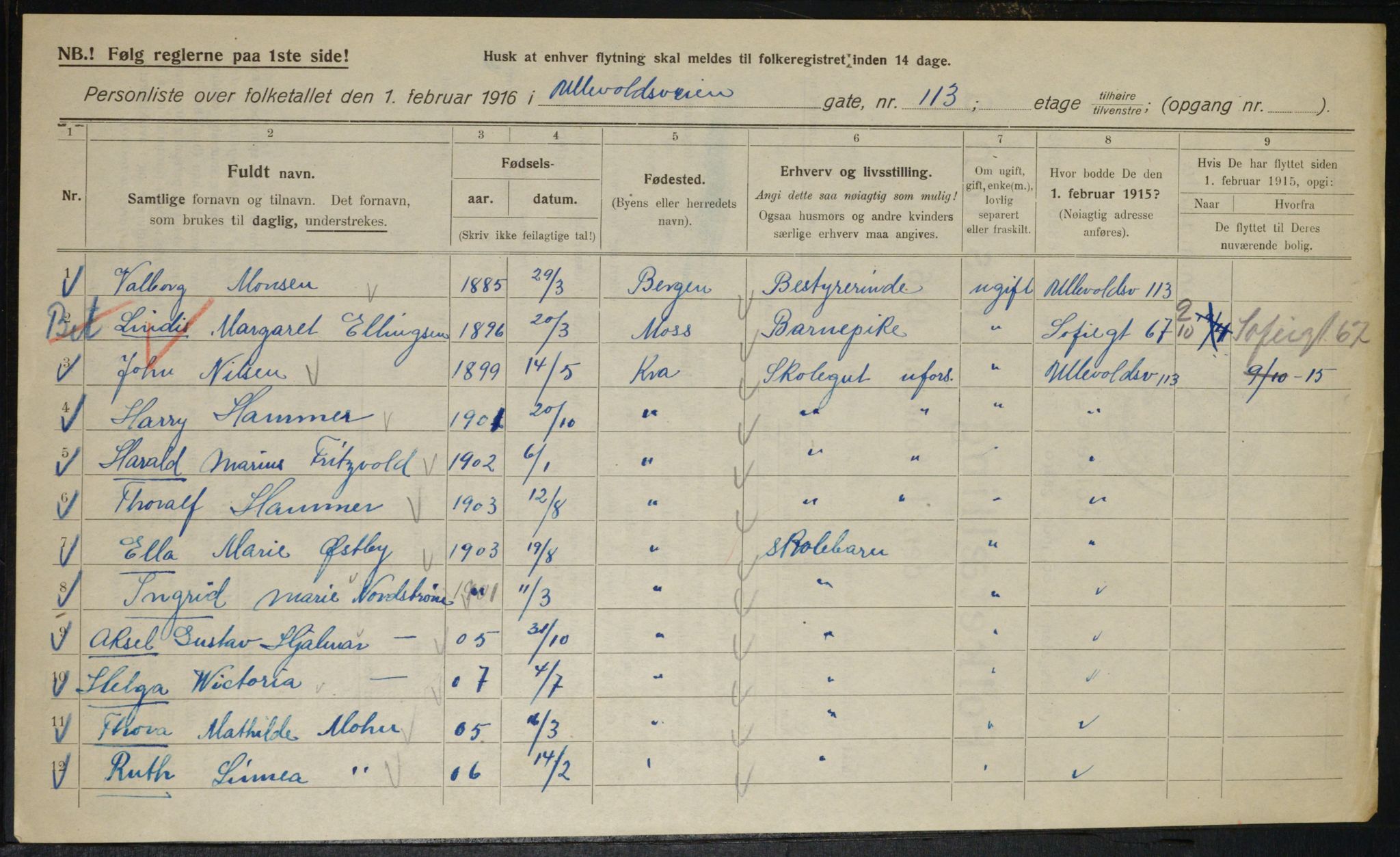 OBA, Municipal Census 1916 for Kristiania, 1916, p. 123460