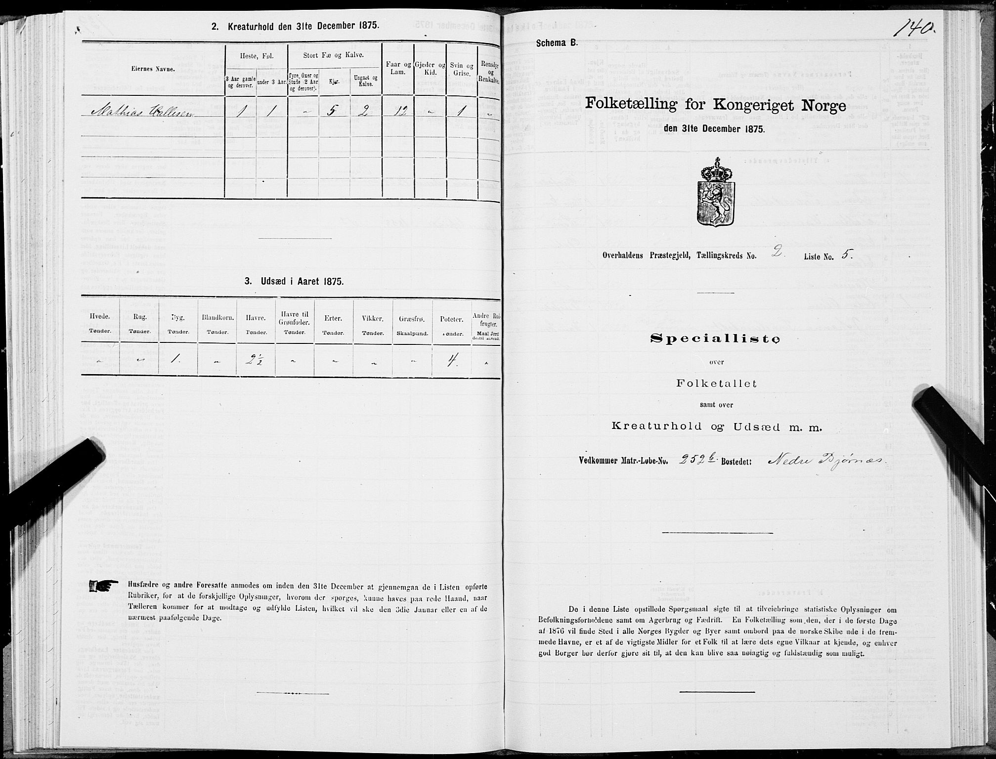 SAT, 1875 census for 1744P Overhalla, 1875, p. 1140