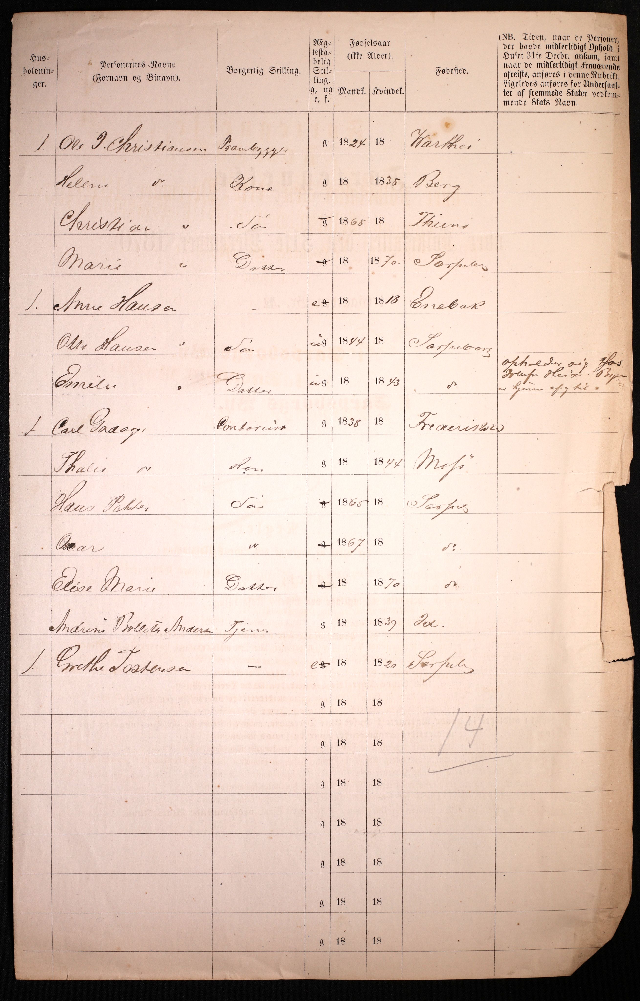 RA, 1870 census for 0102 Sarpsborg, 1870, p. 538