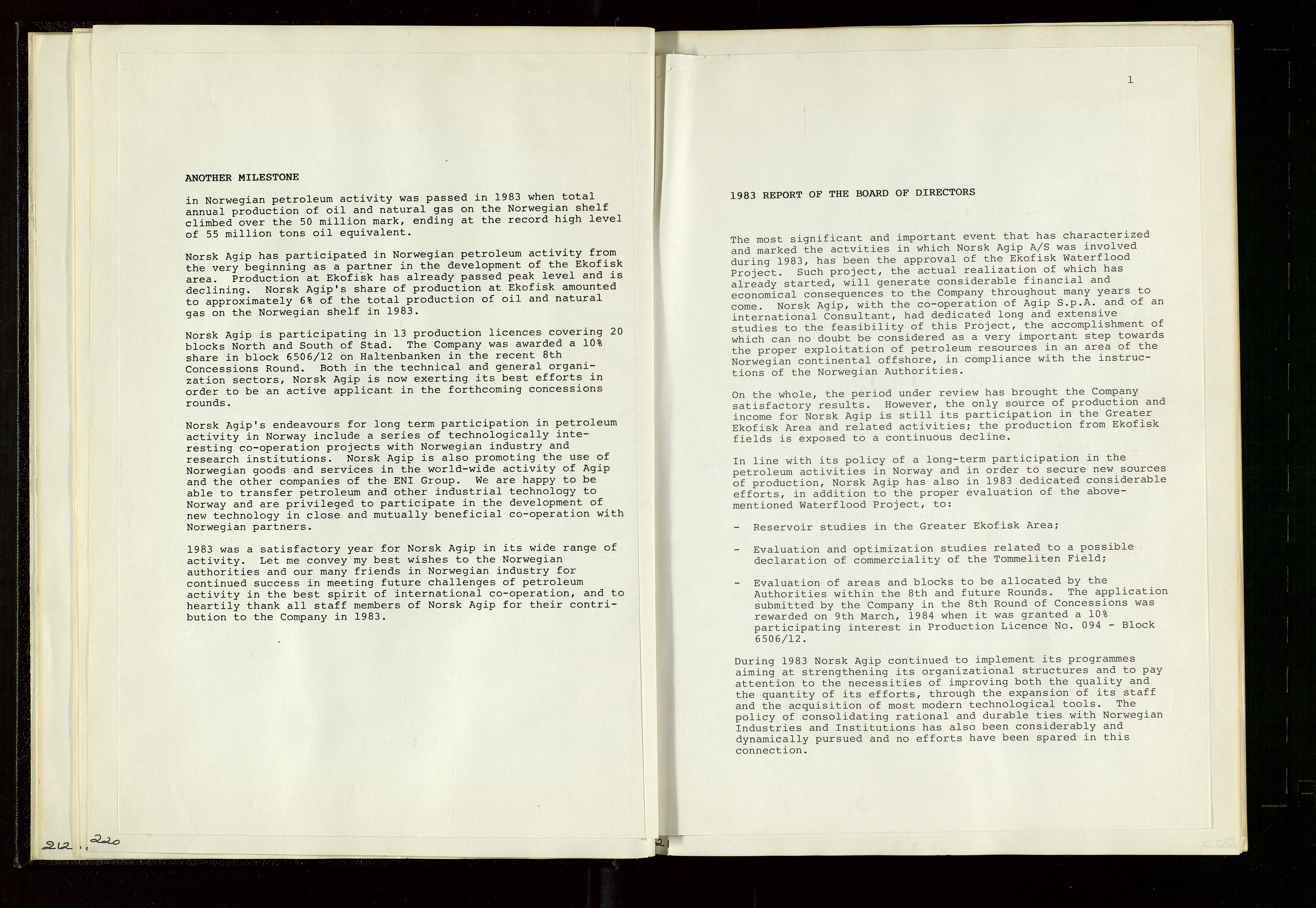 Pa 1583 - Norsk Agip AS, SAST/A-102138/A/Aa/L0003: Board of Directors meeting minutes, 1979-1983, p. 220-221