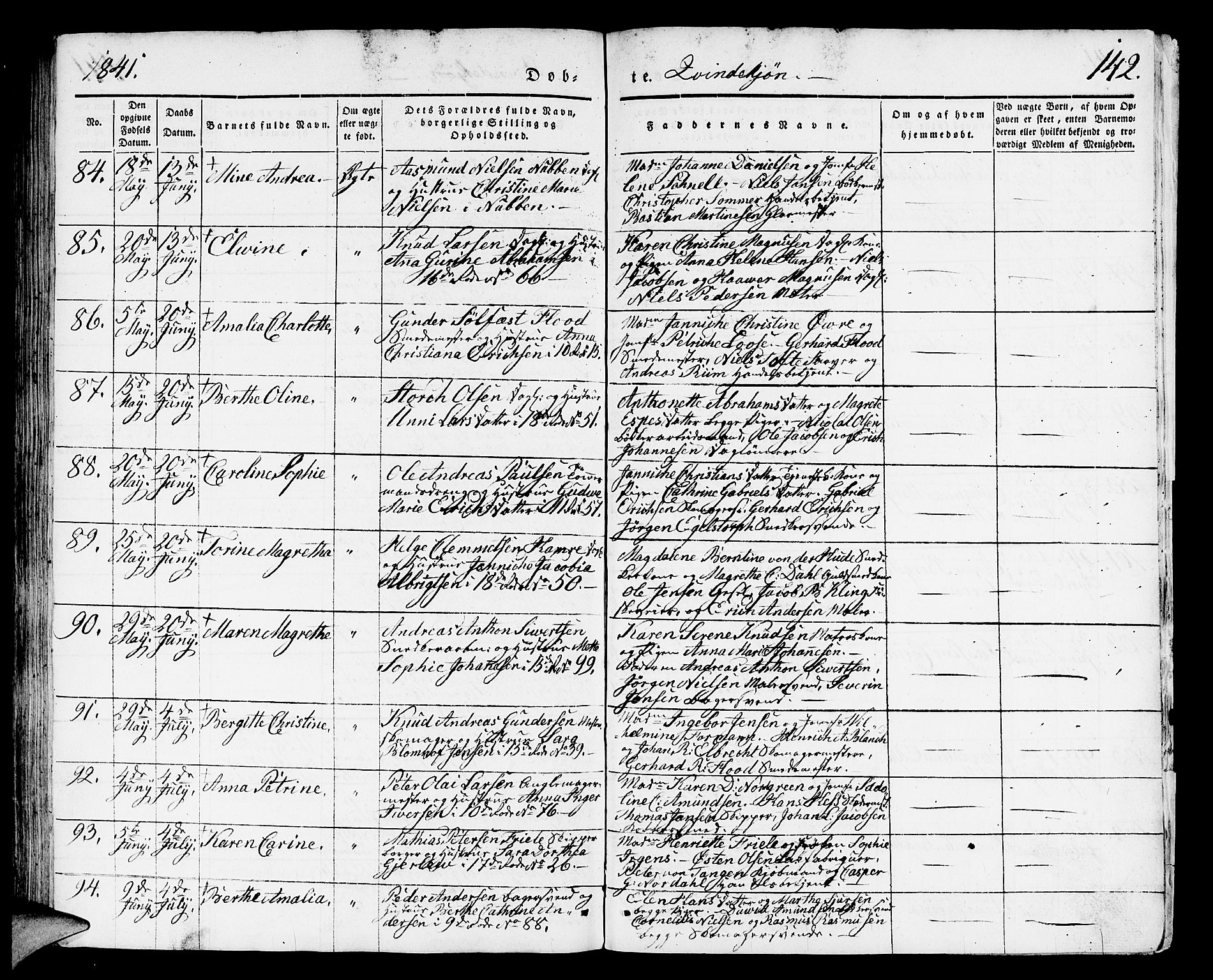 Domkirken sokneprestembete, SAB/A-74801/H/Hab/L0008: Parish register (copy) no. B 1, 1836-1841, p. 142