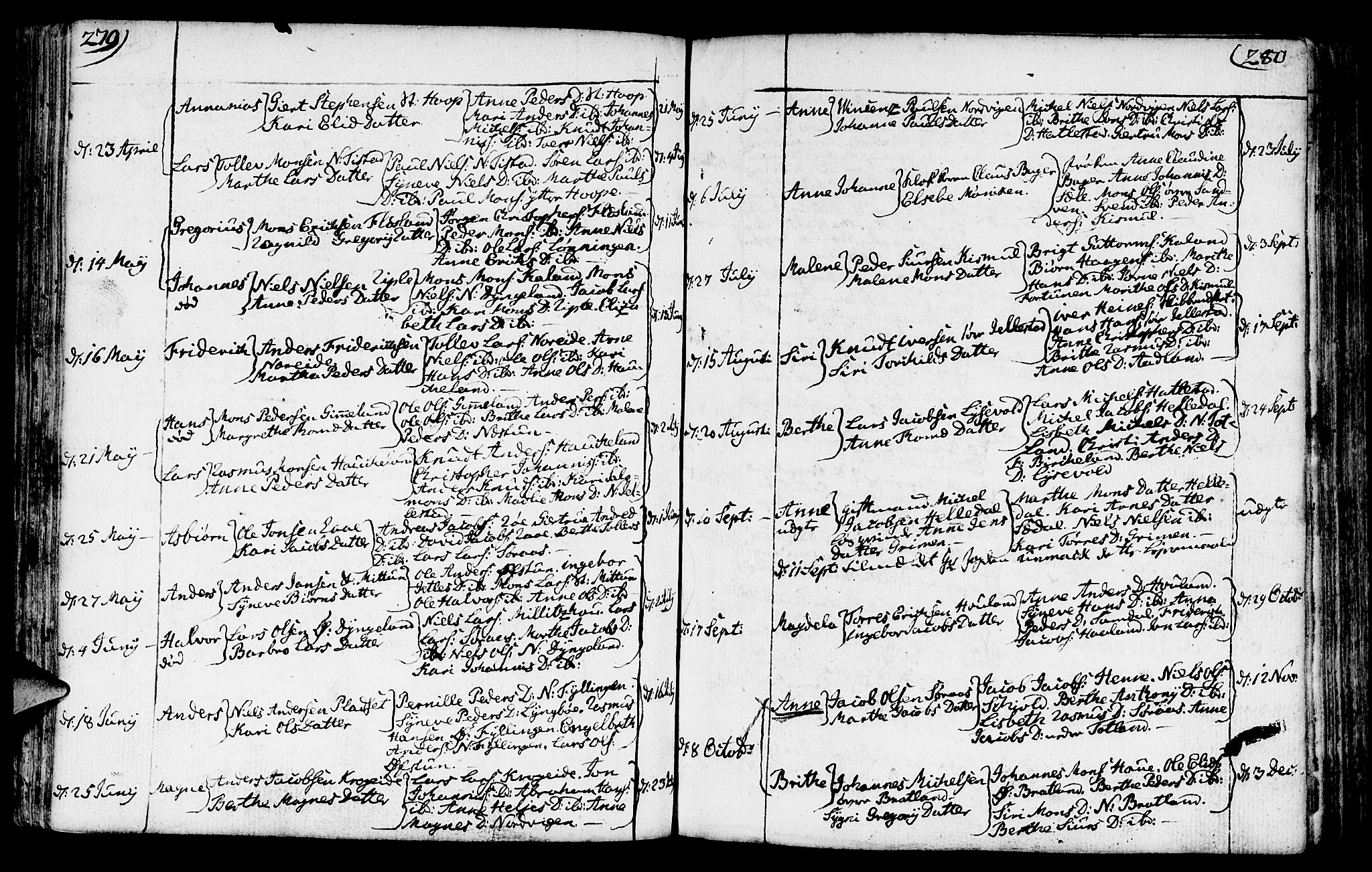 Fana Sokneprestembete, AV/SAB-A-75101/H/Haa/Haaa/L0005: Parish register (official) no. A 5, 1773-1799, p. 279-280