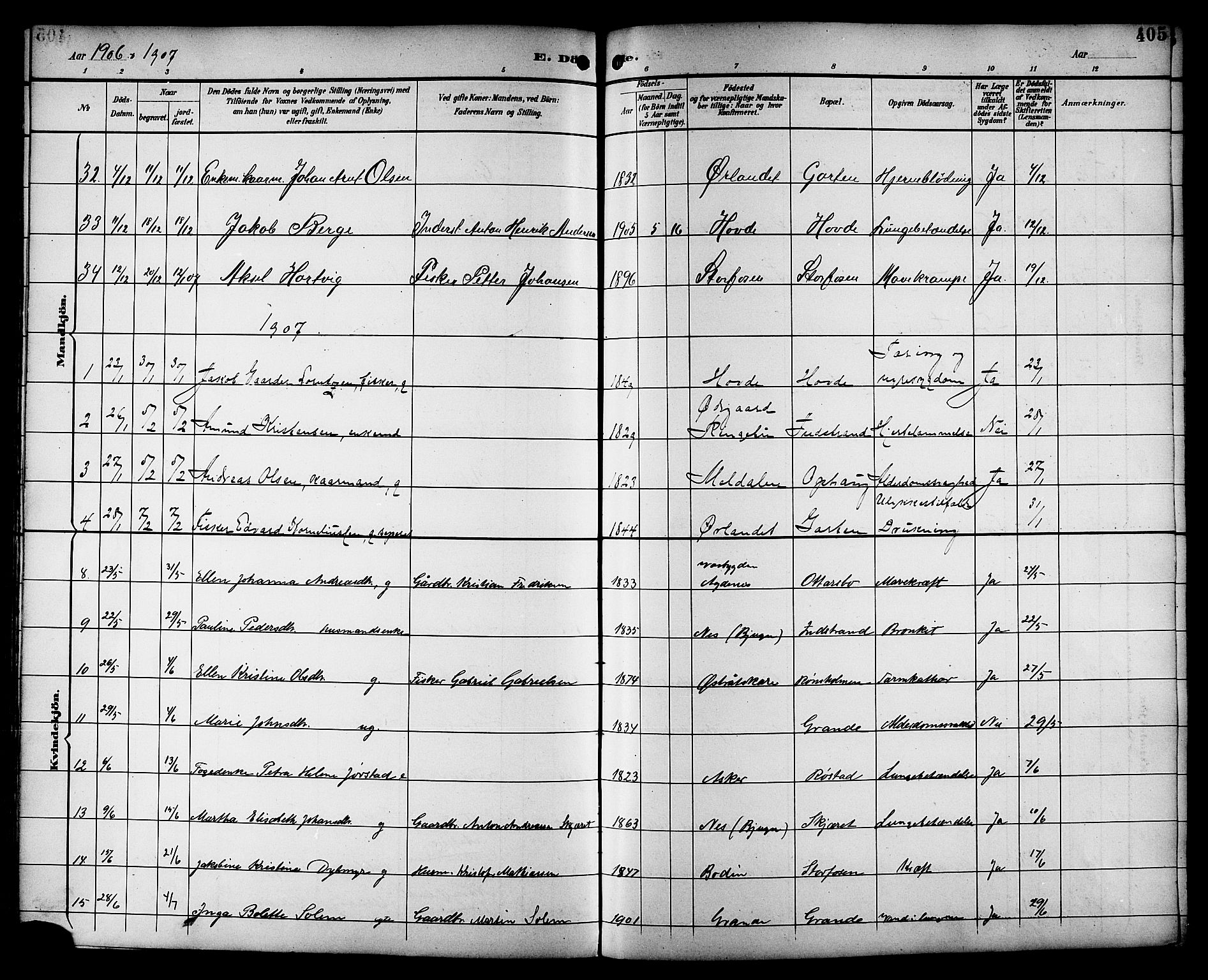 Ministerialprotokoller, klokkerbøker og fødselsregistre - Sør-Trøndelag, SAT/A-1456/659/L0746: Parish register (copy) no. 659C03, 1893-1912, p. 405