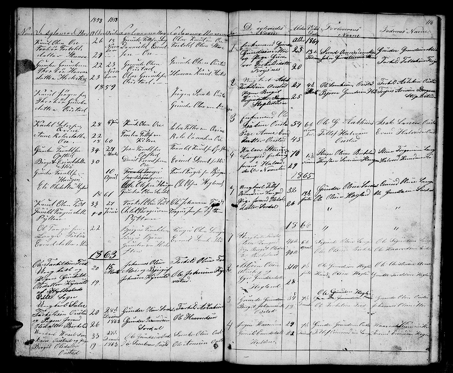 Bygland sokneprestkontor, SAK/1111-0006/F/Fb/Fba/L0001: Parish register (copy) no. B 1, 1848-1886, p. 116