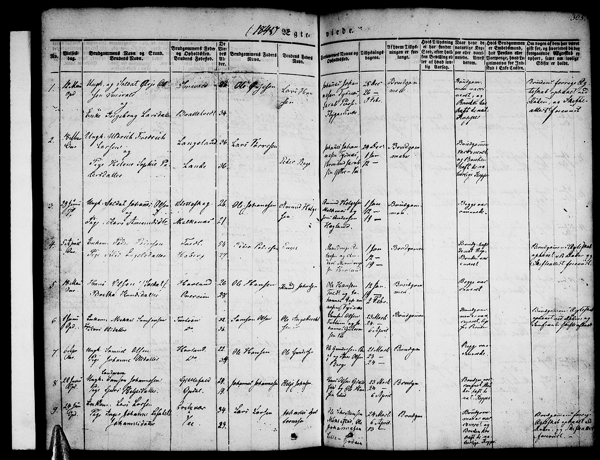 Tysnes sokneprestembete, SAB/A-78601/H/Haa: Parish register (official) no. A 9, 1837-1848, p. 305
