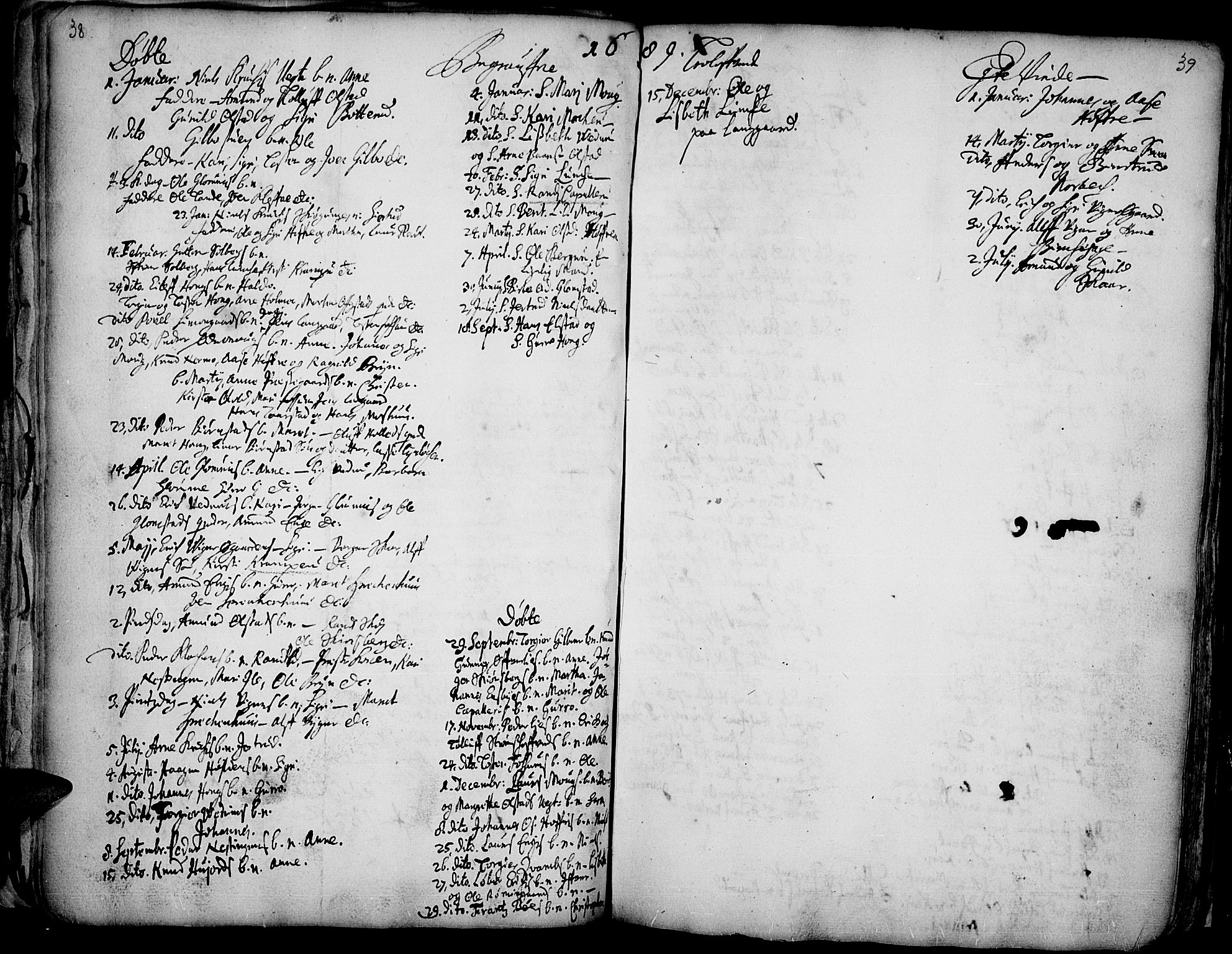 Øyer prestekontor, SAH/PREST-084/H/Ha/Haa/L0001: Parish register (official) no. 1, 1671-1727, p. 38-39