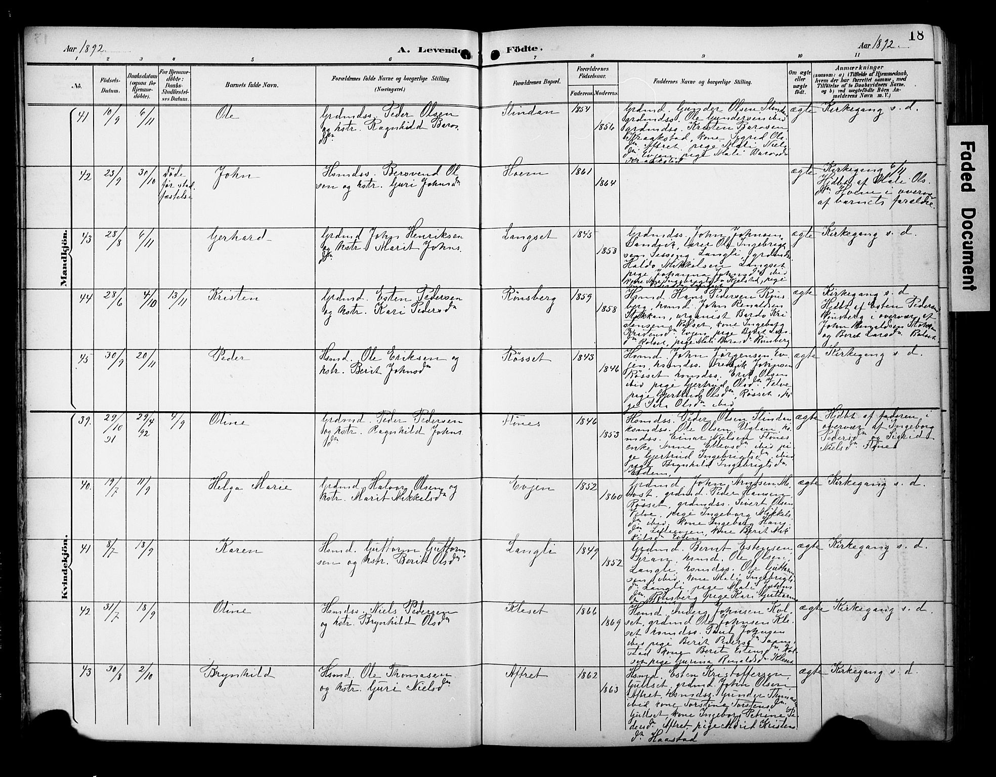 Ministerialprotokoller, klokkerbøker og fødselsregistre - Sør-Trøndelag, AV/SAT-A-1456/695/L1149: Parish register (official) no. 695A09, 1891-1902, p. 18