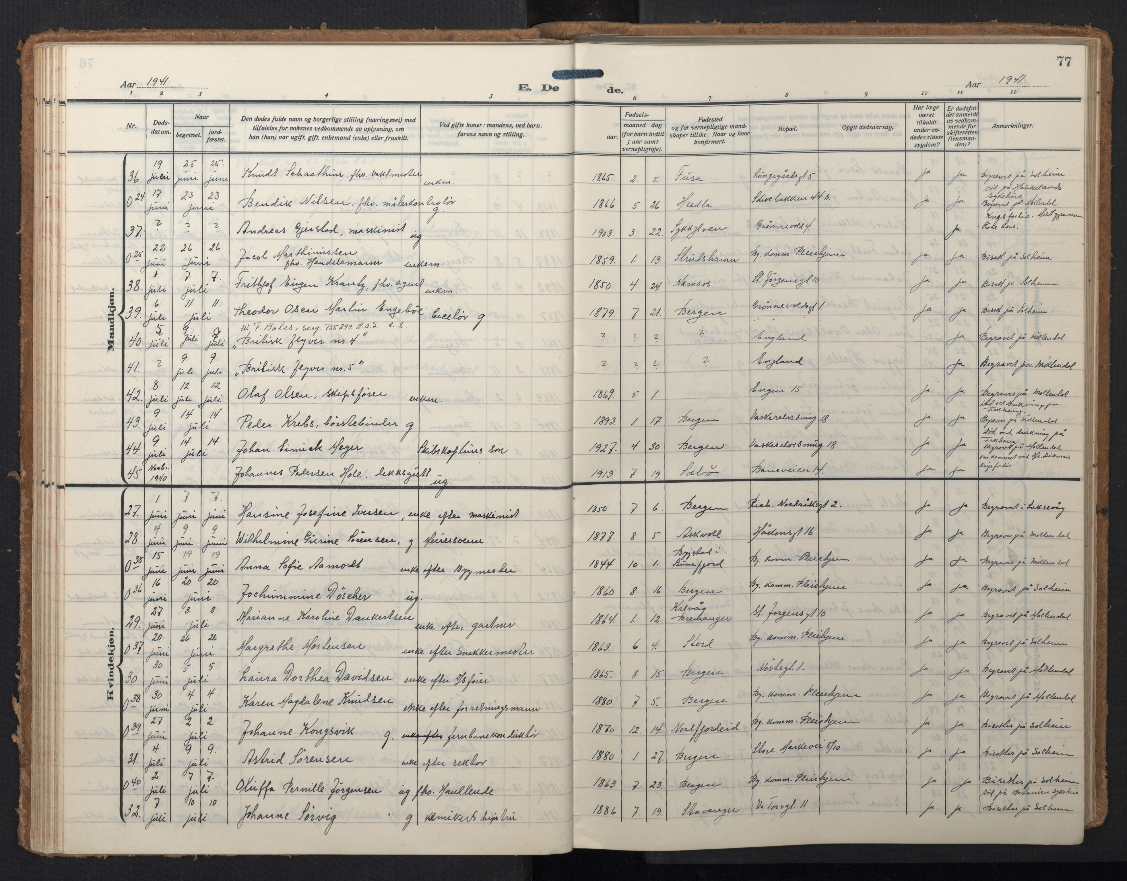 Domkirken sokneprestembete, AV/SAB-A-74801/H/Hab/L0043: Parish register (copy) no. E 7, 1929-1965, p. 76b-77a