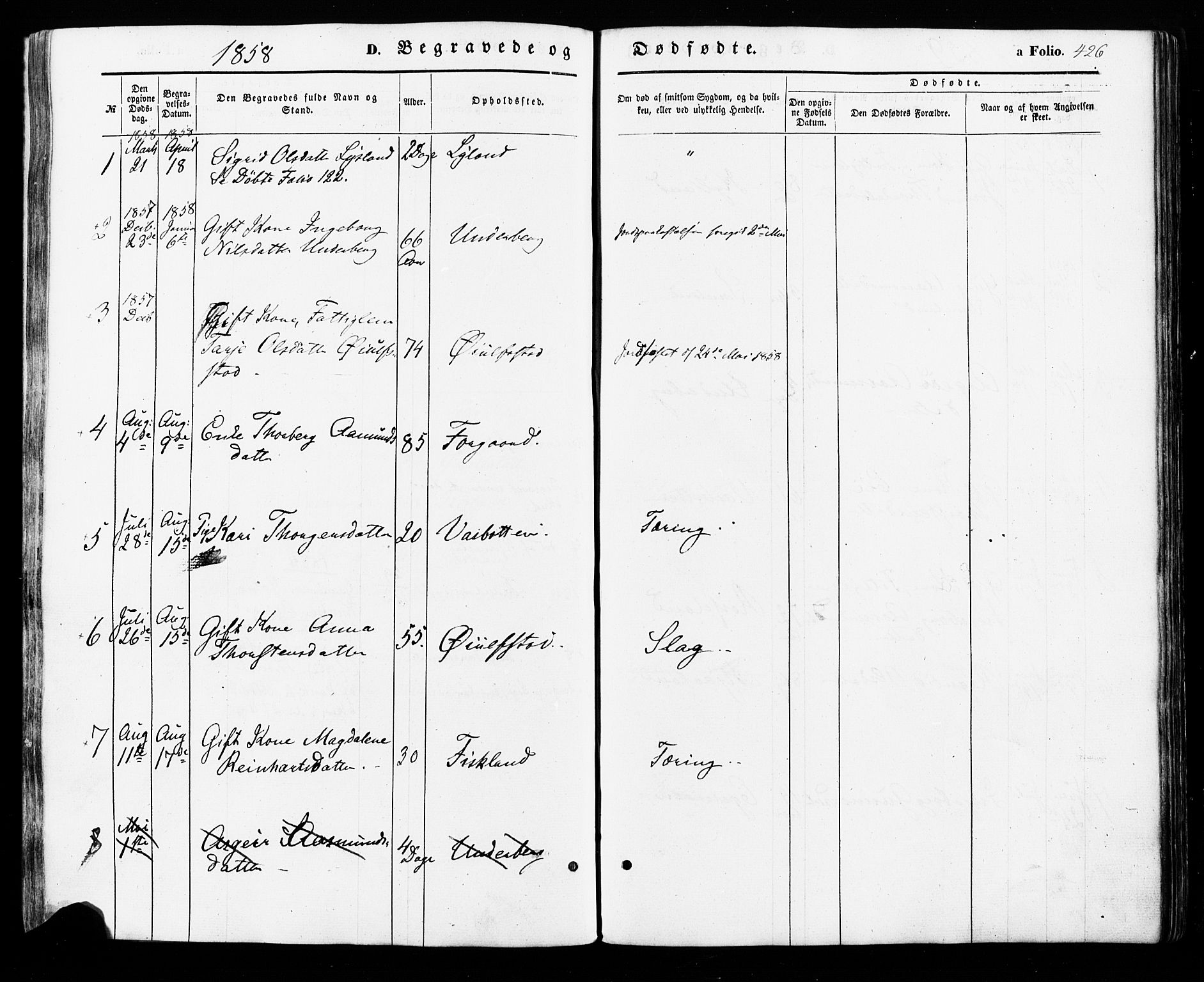 Åseral sokneprestkontor, SAK/1111-0051/F/Fa/L0002: Parish register (official) no. A 2, 1854-1884, p. 426