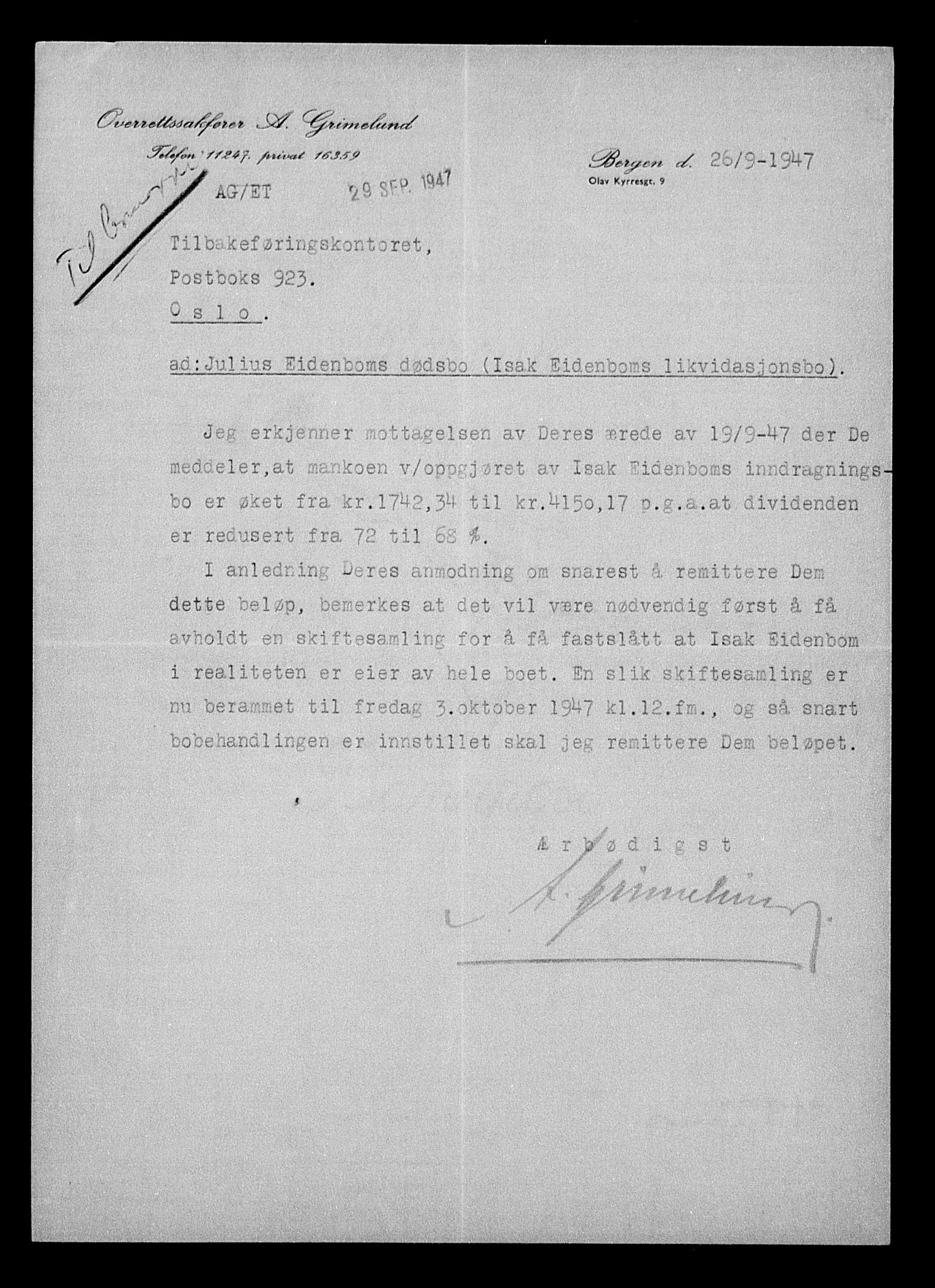 Justisdepartementet, Tilbakeføringskontoret for inndratte formuer, AV/RA-S-1564/H/Hc/Hcd/L0995: --, 1945-1947, p. 5