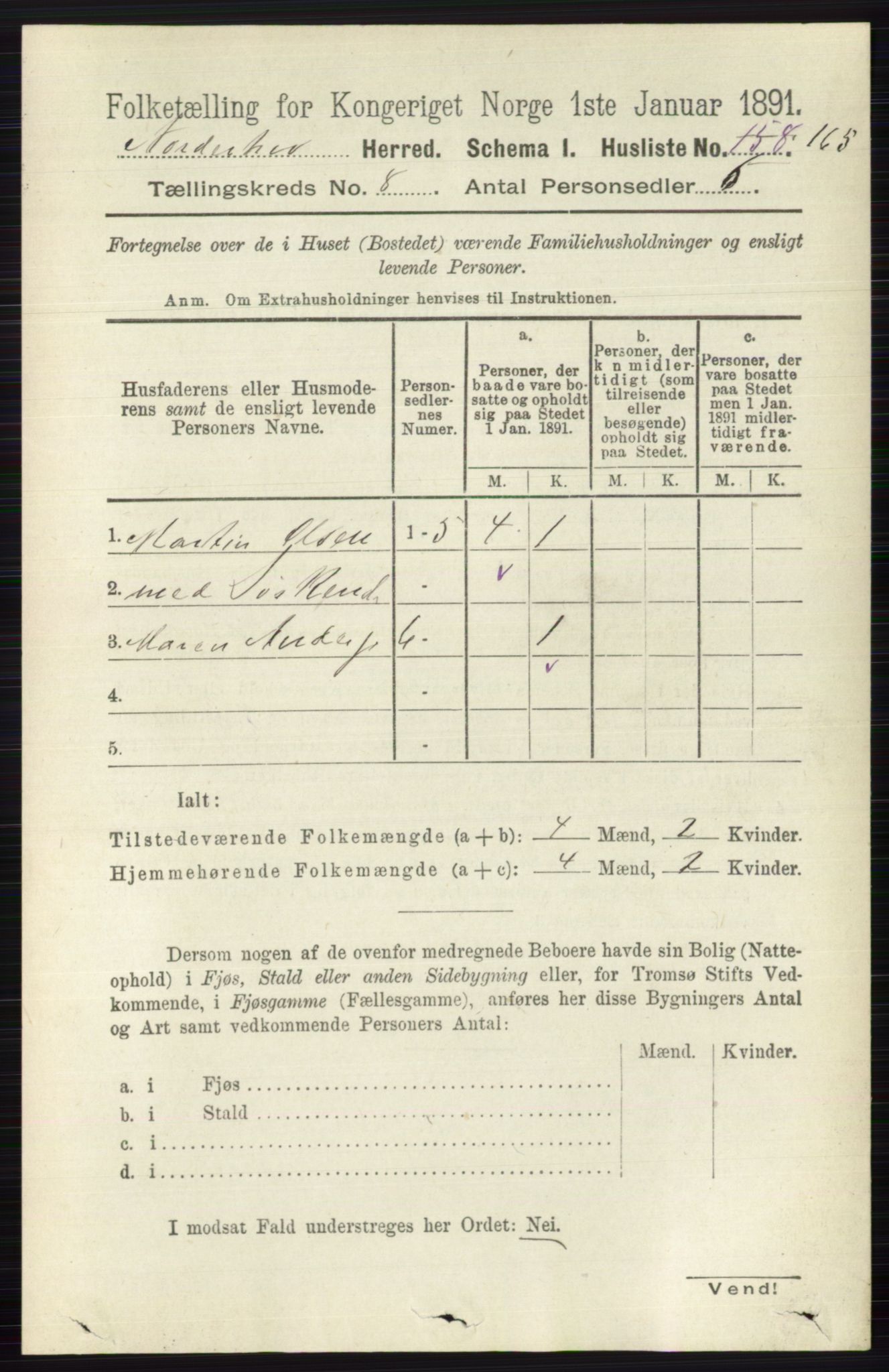 RA, 1891 census for 0613 Norderhov, 1891, p. 5555