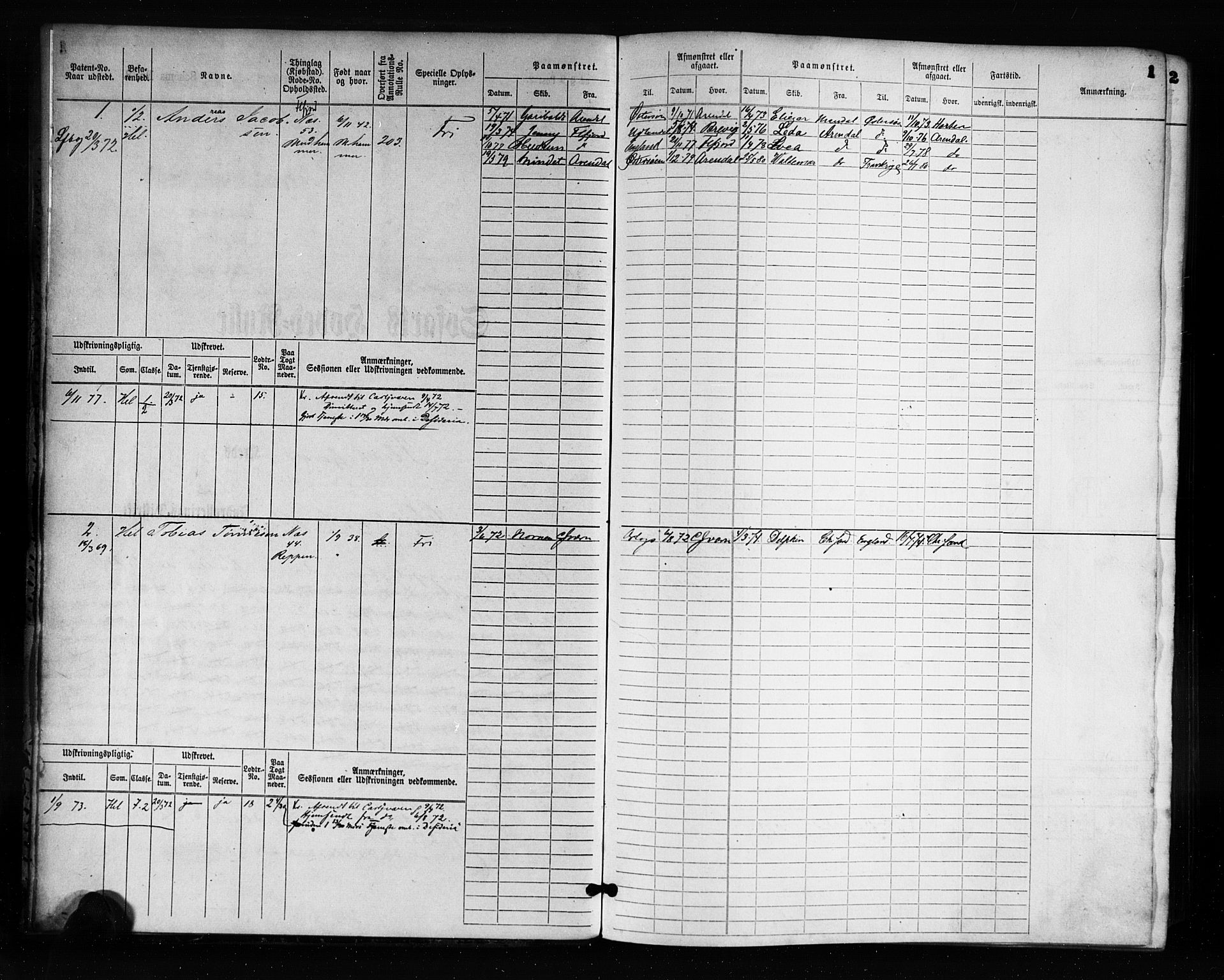 Flekkefjord mønstringskrets, SAK/2031-0018/F/Fb/L0001: Hovedrulle nr 1-764, N-4, 1868-1900, p. 2