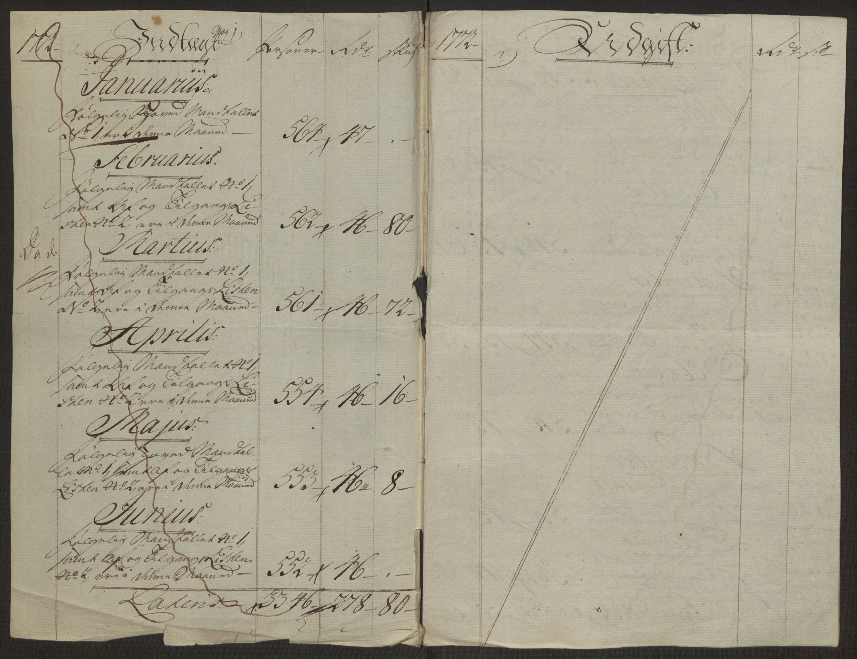 Rentekammeret inntil 1814, Reviderte regnskaper, Byregnskaper, RA/EA-4066/R/Rk/L0218/0003: [K2] Kontribusjonsregnskap / Ekstra- og rangskatt, 1768-1772, p. 83