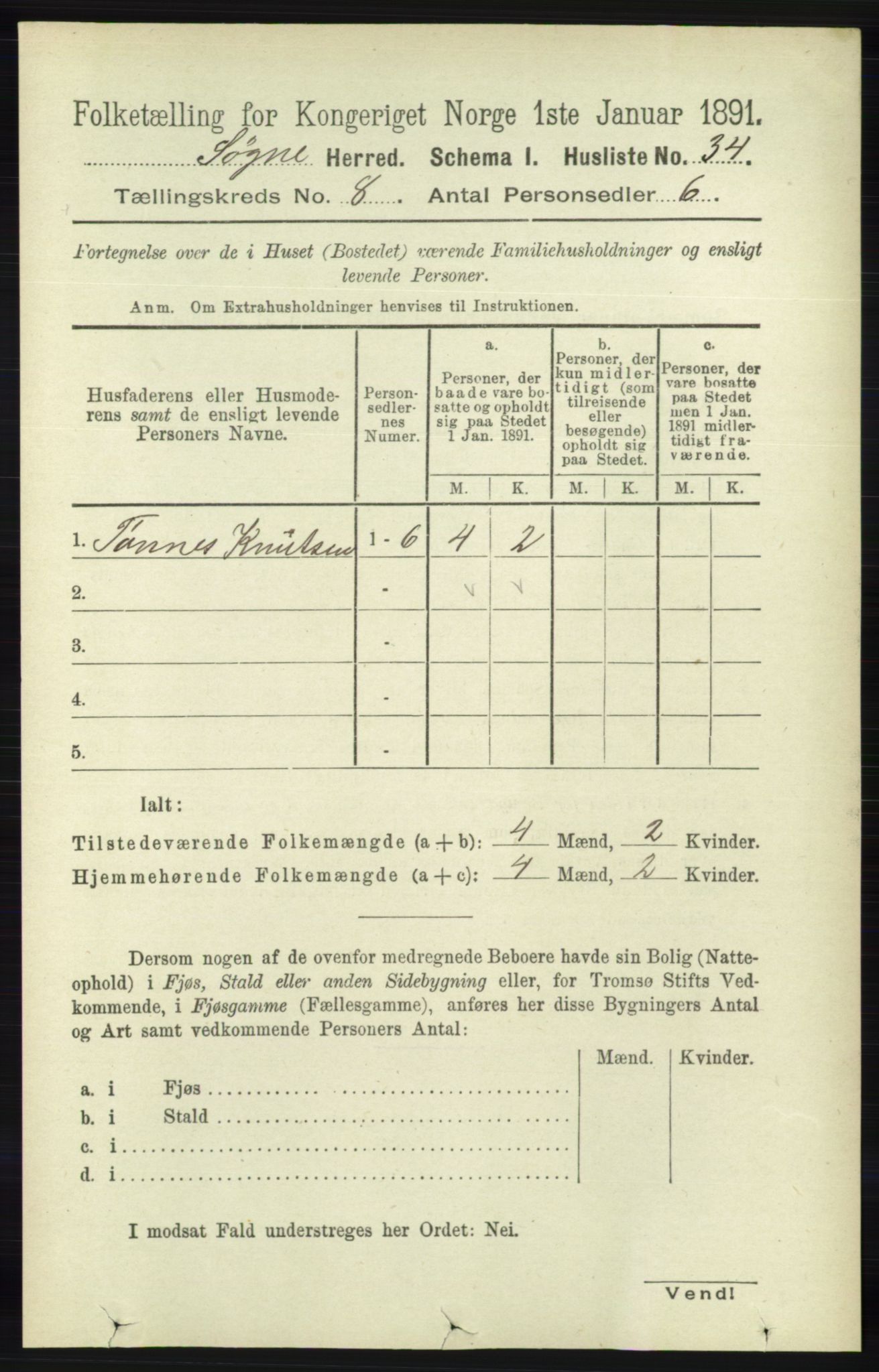 RA, 1891 census for 1018 Søgne, 1891, p. 2201