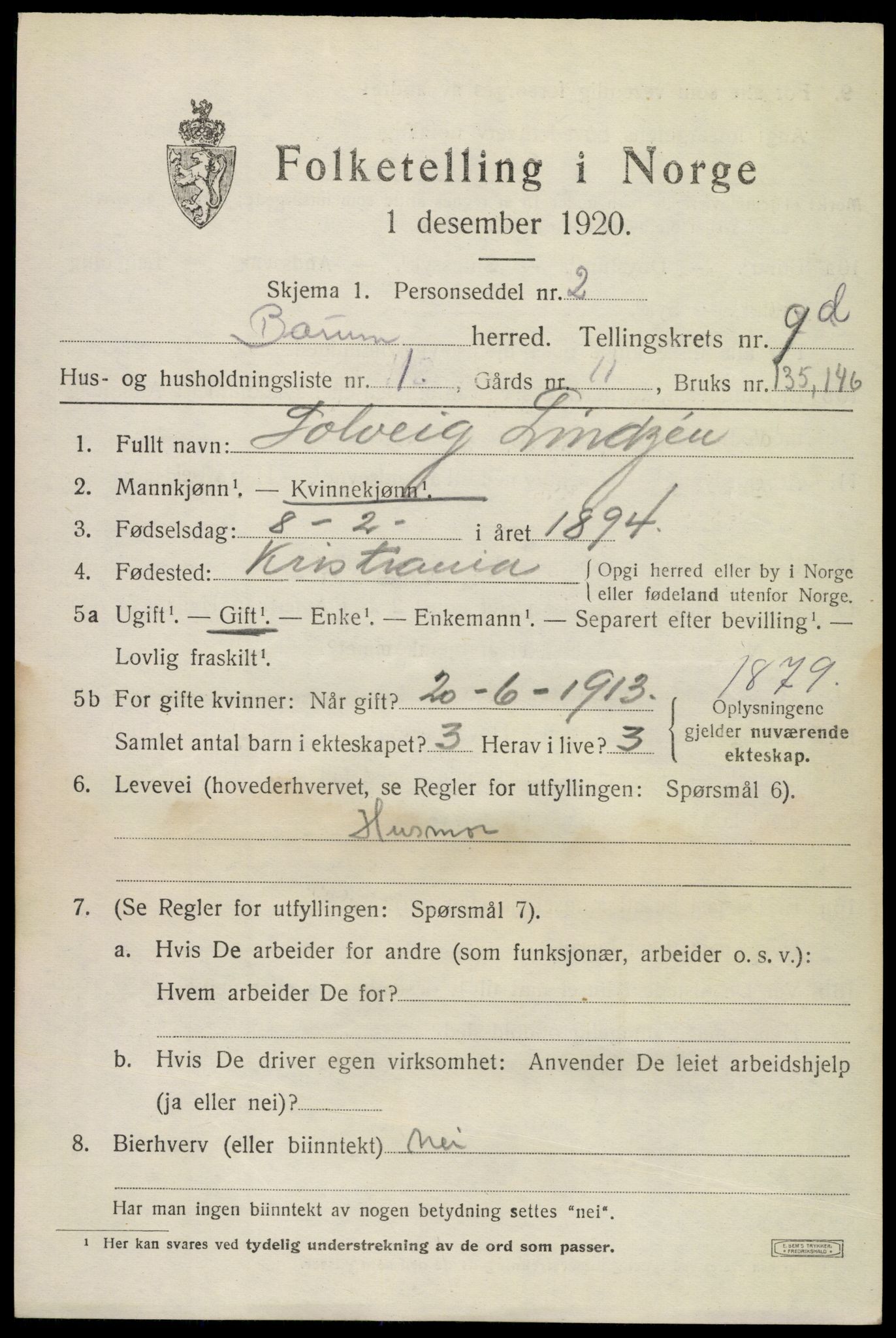 SAO, 1920 census for Bærum, 1920, p. 22850