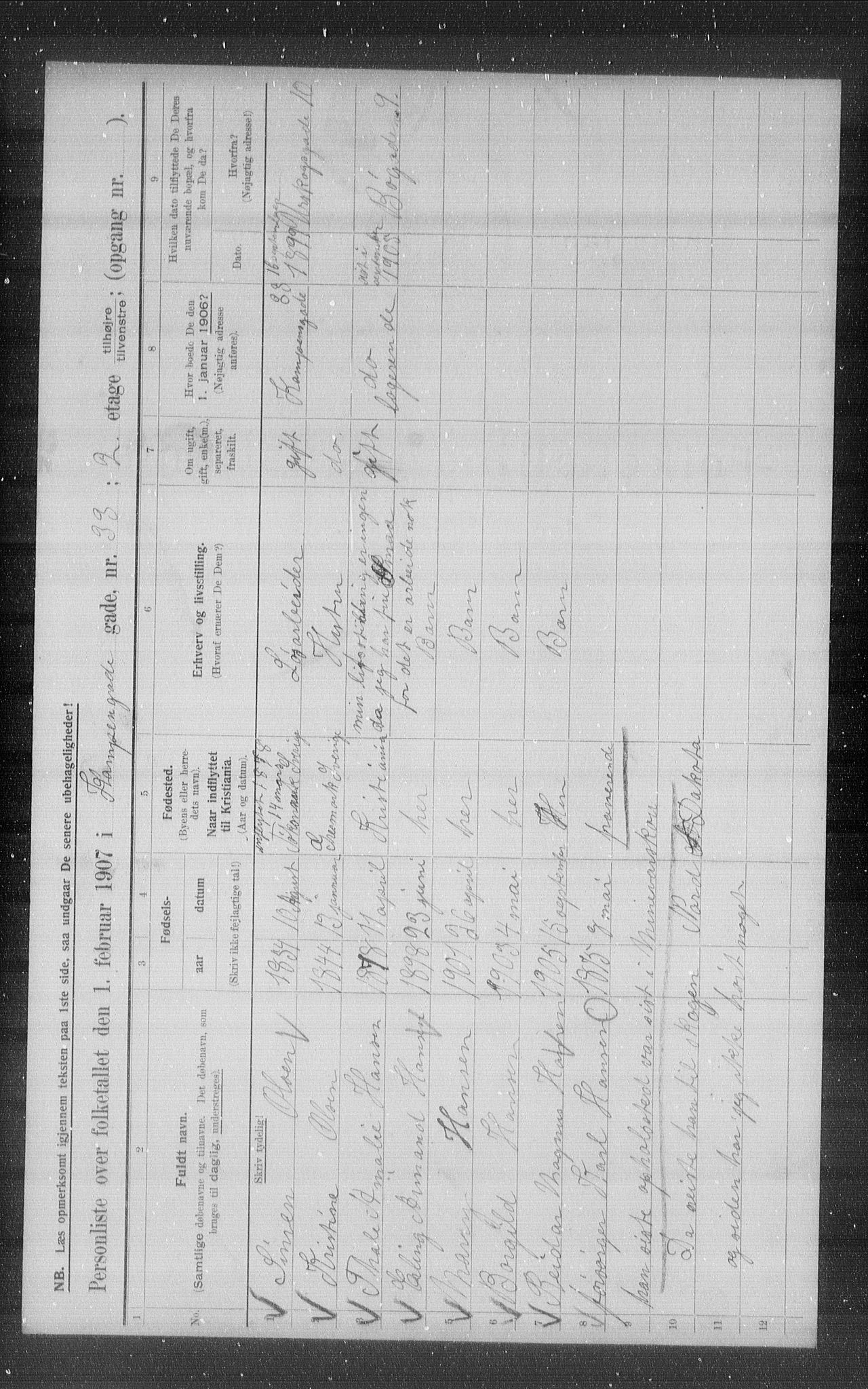 OBA, Municipal Census 1907 for Kristiania, 1907, p. 24486