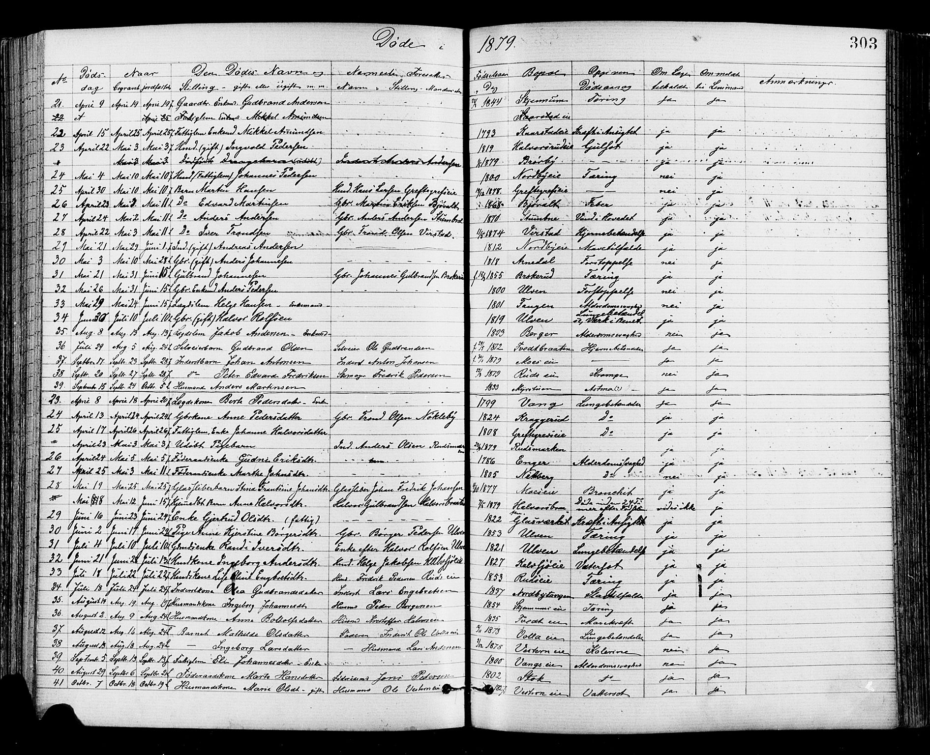 Jevnaker prestekontor, AV/SAH-PREST-116/H/Ha/Haa/L0008: Parish register (official) no. 8, 1877-1890, p. 303