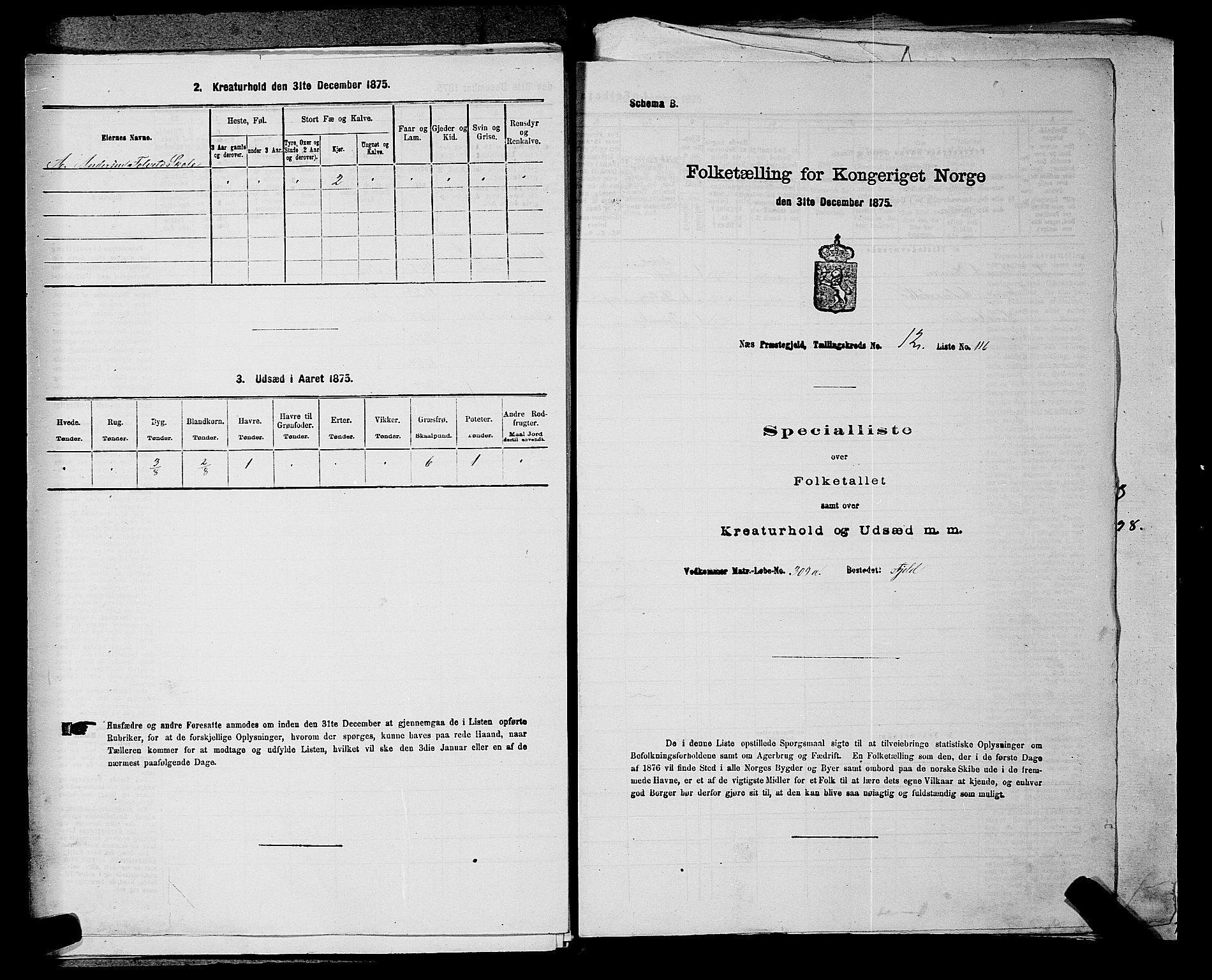 RA, 1875 census for 0236P Nes, 1875, p. 2276