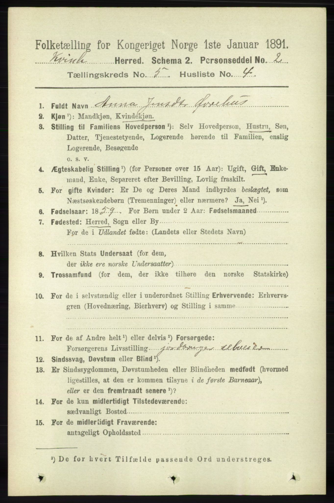 RA, 1891 census for 1224 Kvinnherad, 1891, p. 1758