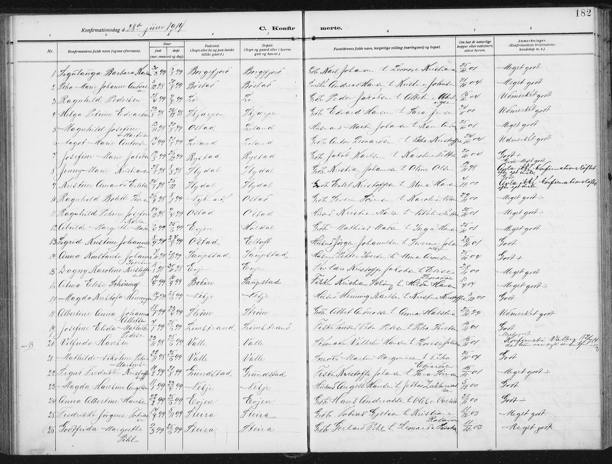 Ministerialprotokoller, klokkerbøker og fødselsregistre - Nordland, AV/SAT-A-1459/880/L1135: Parish register (official) no. 880A09, 1908-1919, p. 182