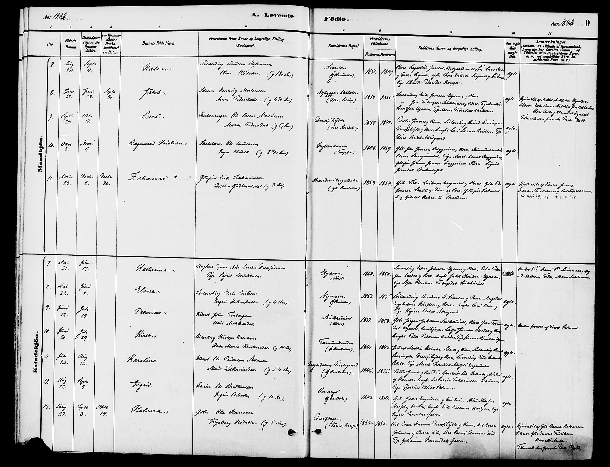 Engerdal prestekontor, SAH/PREST-048/H/Ha/Haa/L0001: Parish register (official) no. 1, 1881-1898, p. 9
