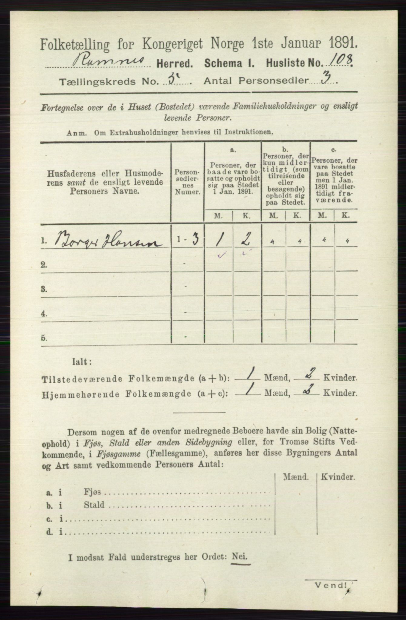 RA, 1891 census for 0718 Ramnes, 1891, p. 2531