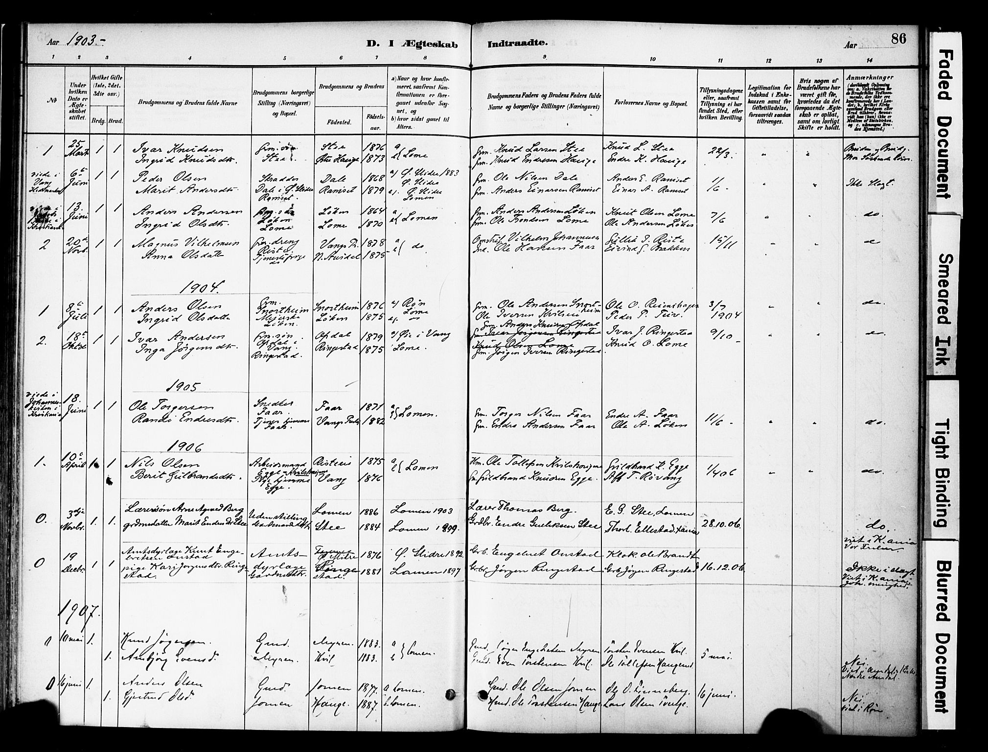 Vestre Slidre prestekontor, SAH/PREST-136/H/Ha/Haa/L0005: Parish register (official) no. 5, 1881-1912, p. 86