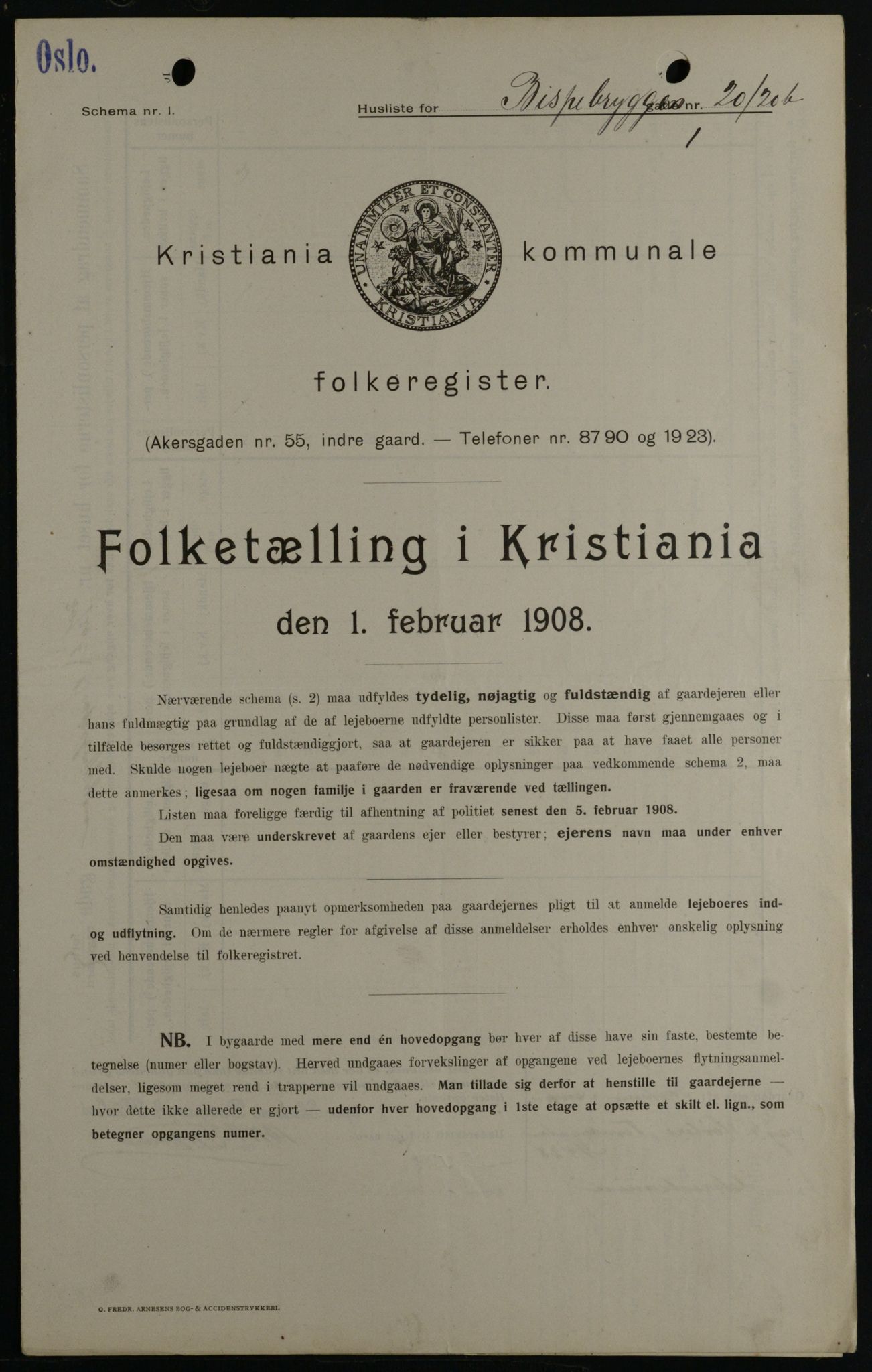 OBA, Municipal Census 1908 for Kristiania, 1908, p. 5244