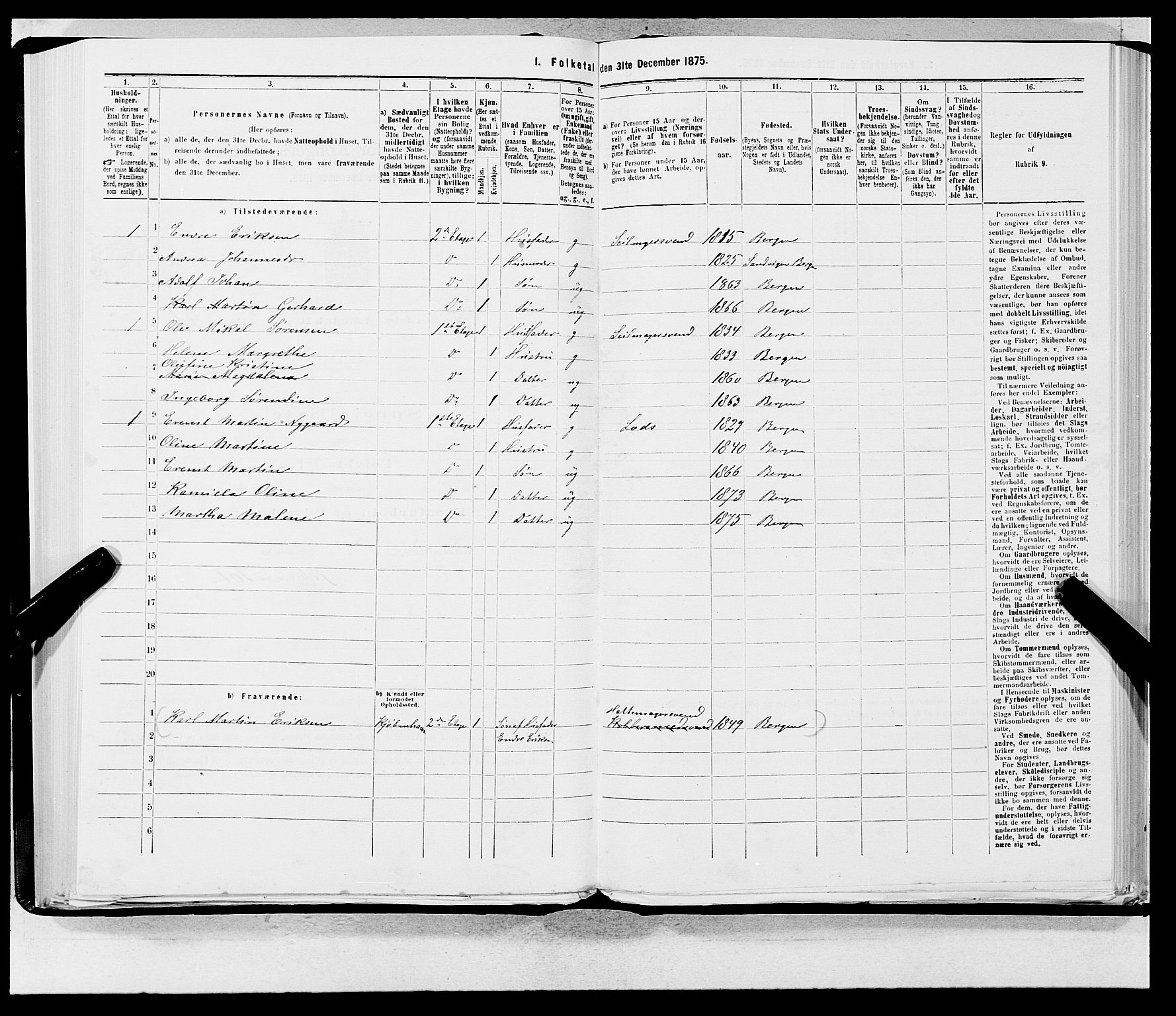 SAB, 1875 census for 1301 Bergen, 1875, p. 200