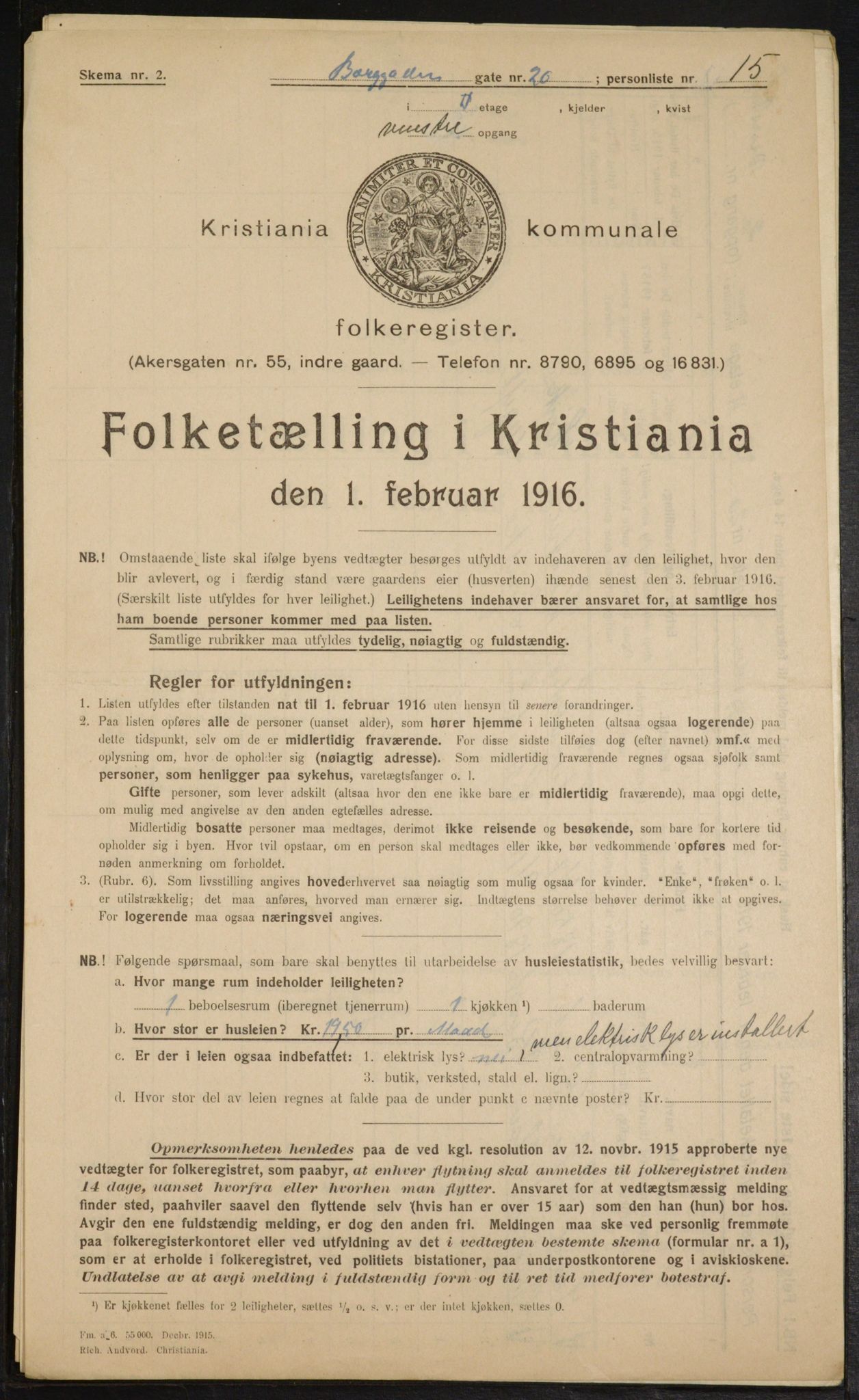 OBA, Municipal Census 1916 for Kristiania, 1916, p. 8093