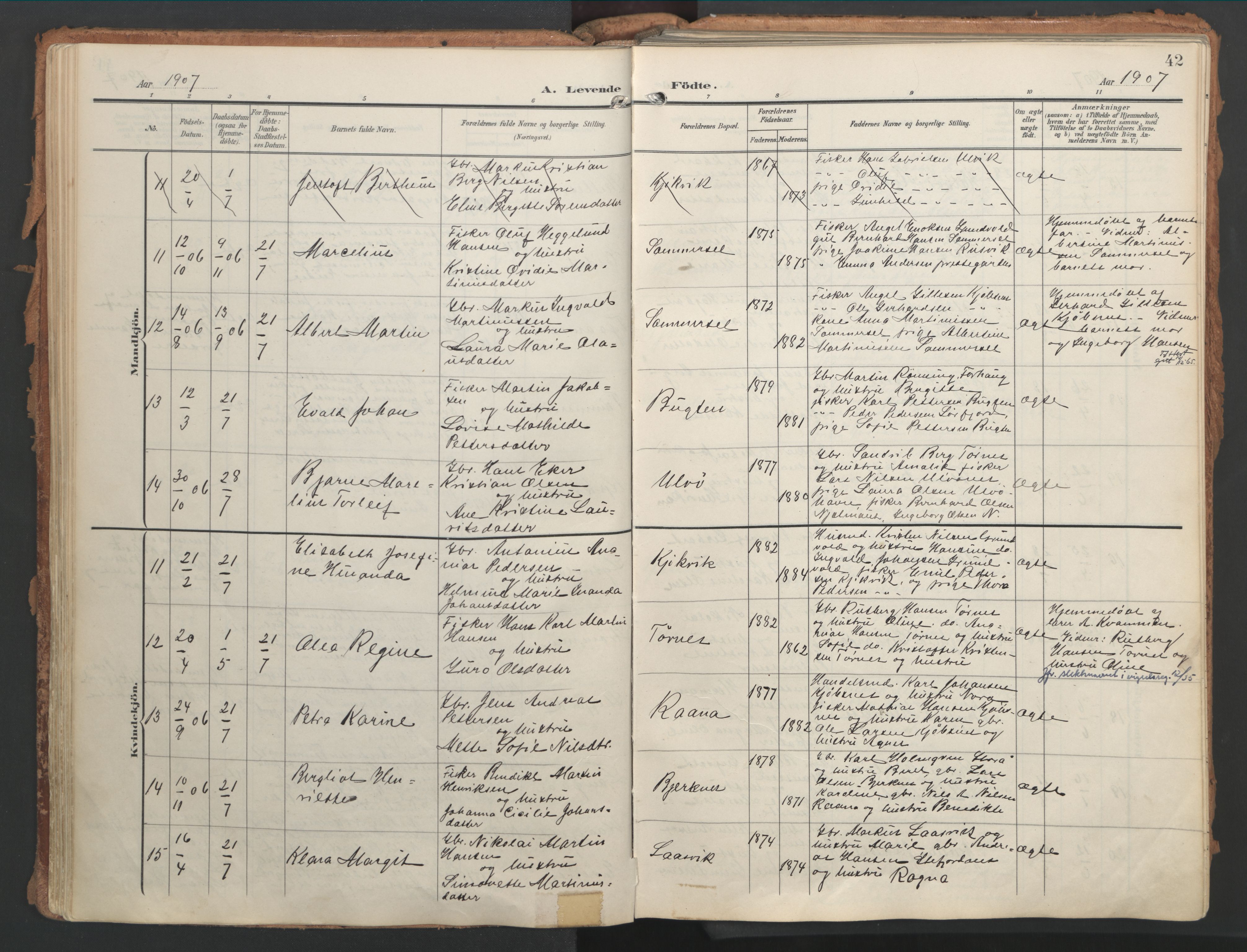 Ministerialprotokoller, klokkerbøker og fødselsregistre - Nordland, AV/SAT-A-1459/861/L0871: Parish register (official) no. 861A06, 1903-1916, p. 42