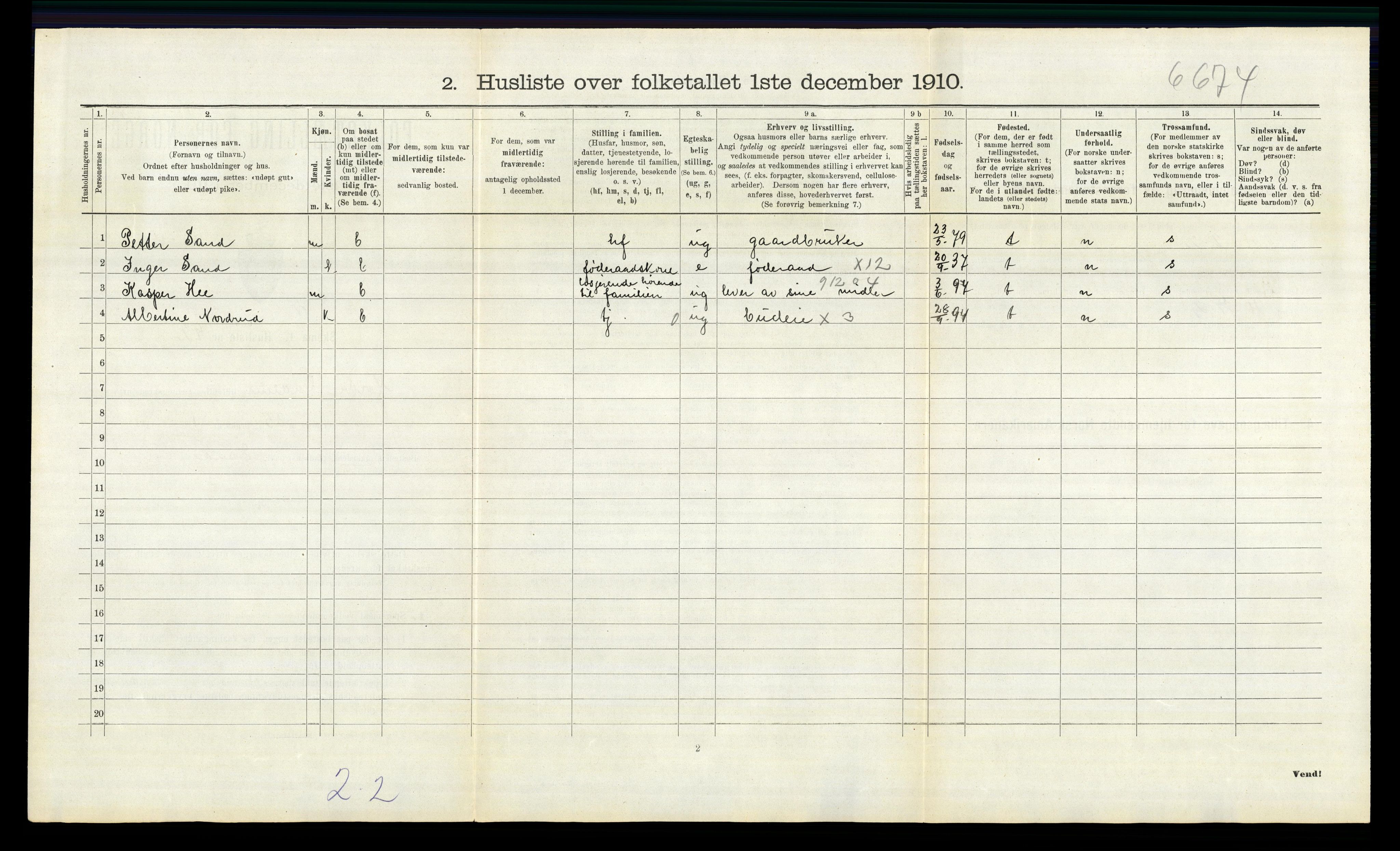 RA, 1910 census for Nord-Odal, 1910, p. 326