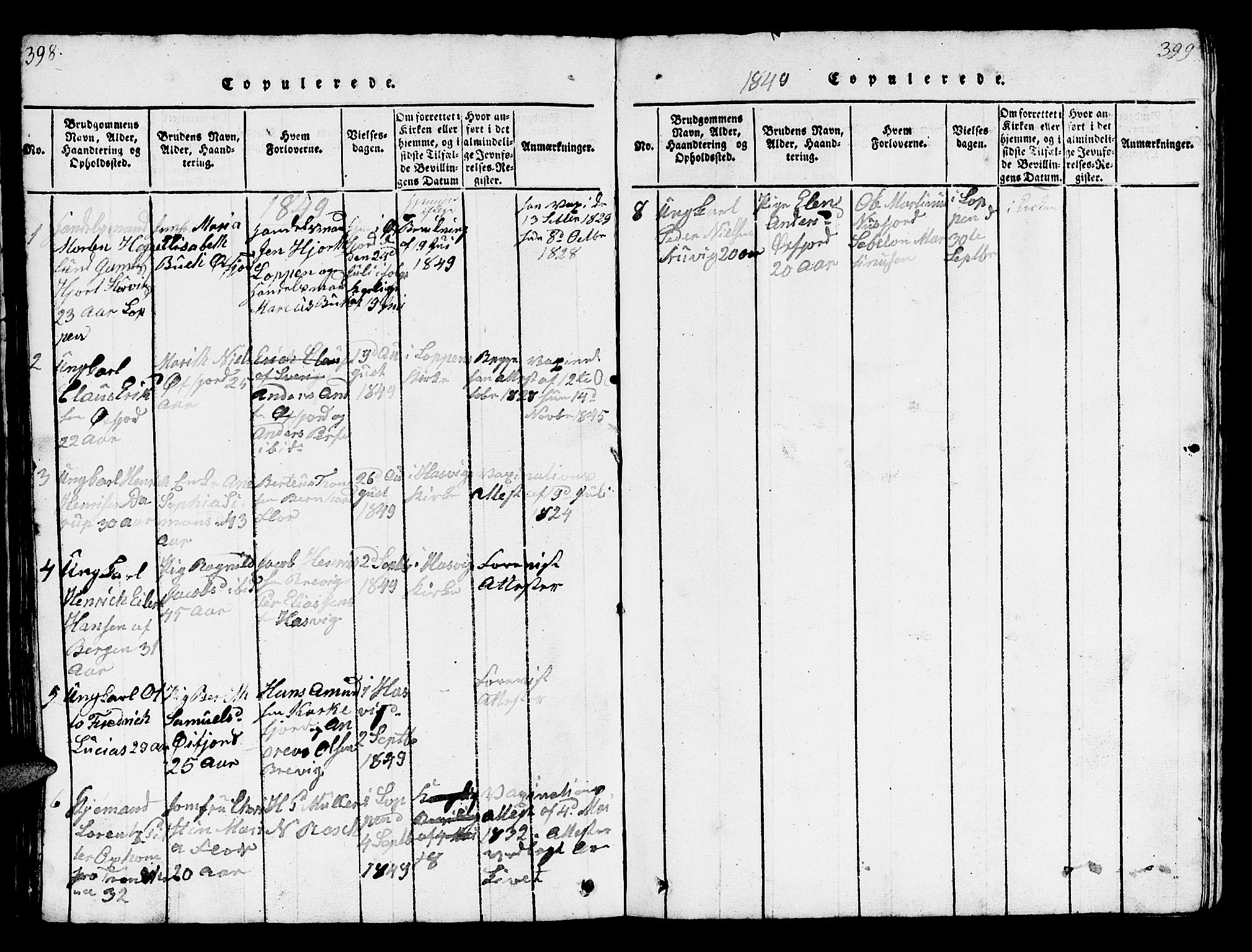 Loppa sokneprestkontor, SATØ/S-1339/H/Hb/L0001klokker: Parish register (copy) no. 1, 1820-1849, p. 398-399