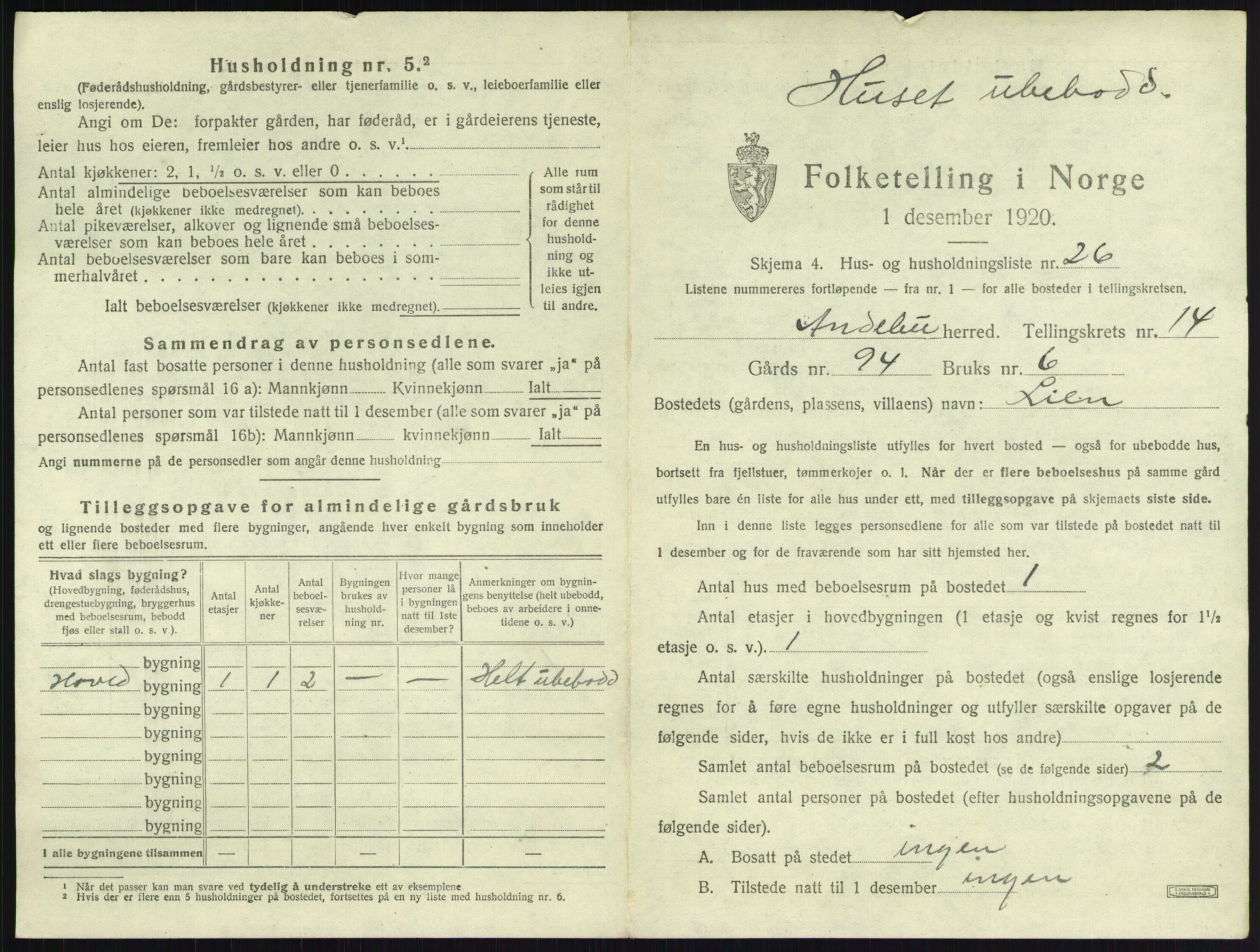 SAKO, 1920 census for Andebu, 1920, p. 834
